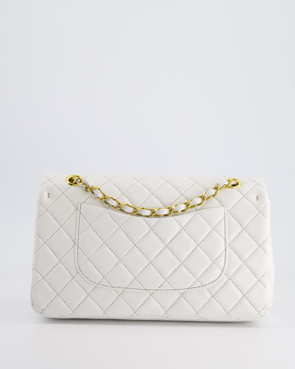 Chanel White Vintage Classic Double Flap Bag in Lambskin Leather with 24K Gold Hardware