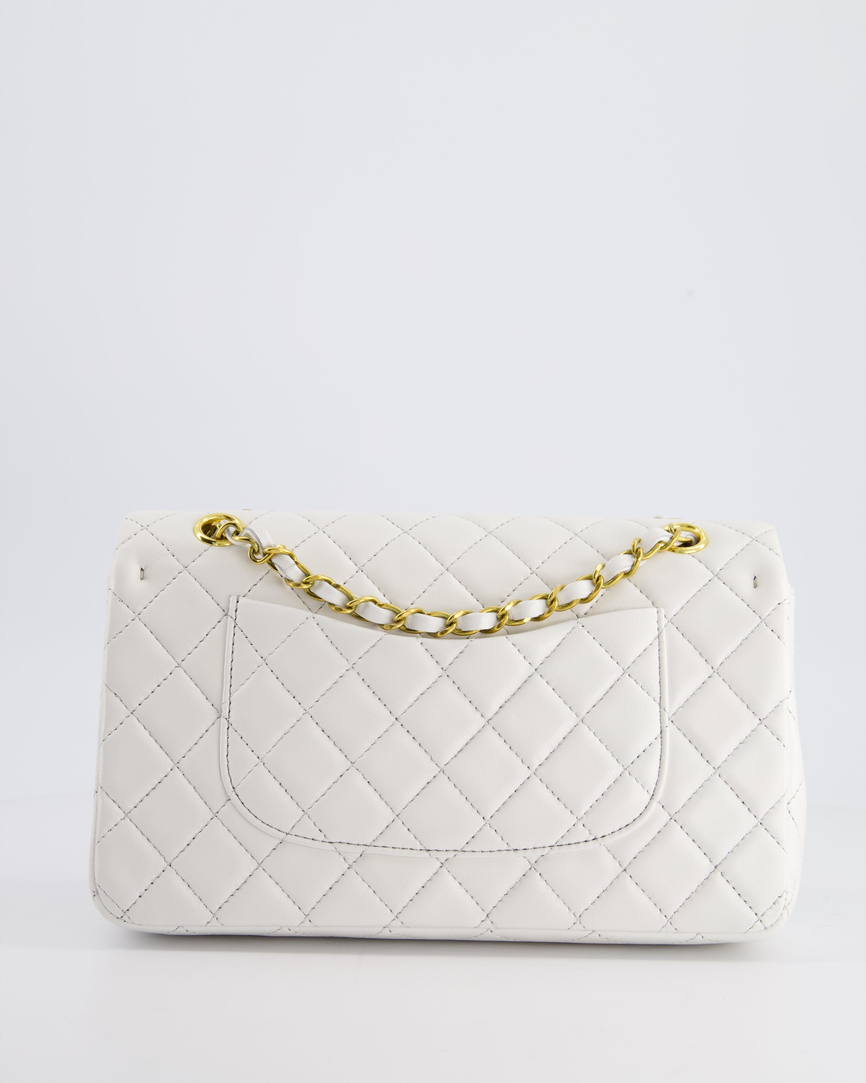 Chanel White Vintage Classic Double Flap Bag in Lambskin Leather with 24K Gold Hardware