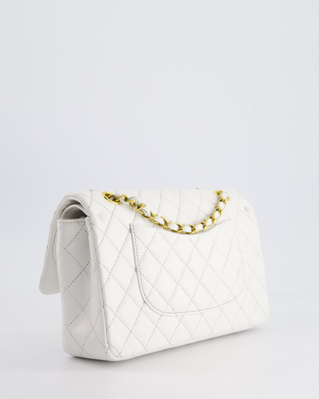 Chanel White Vintage Classic Double Flap Bag in Lambskin Leather with 24K Gold Hardware