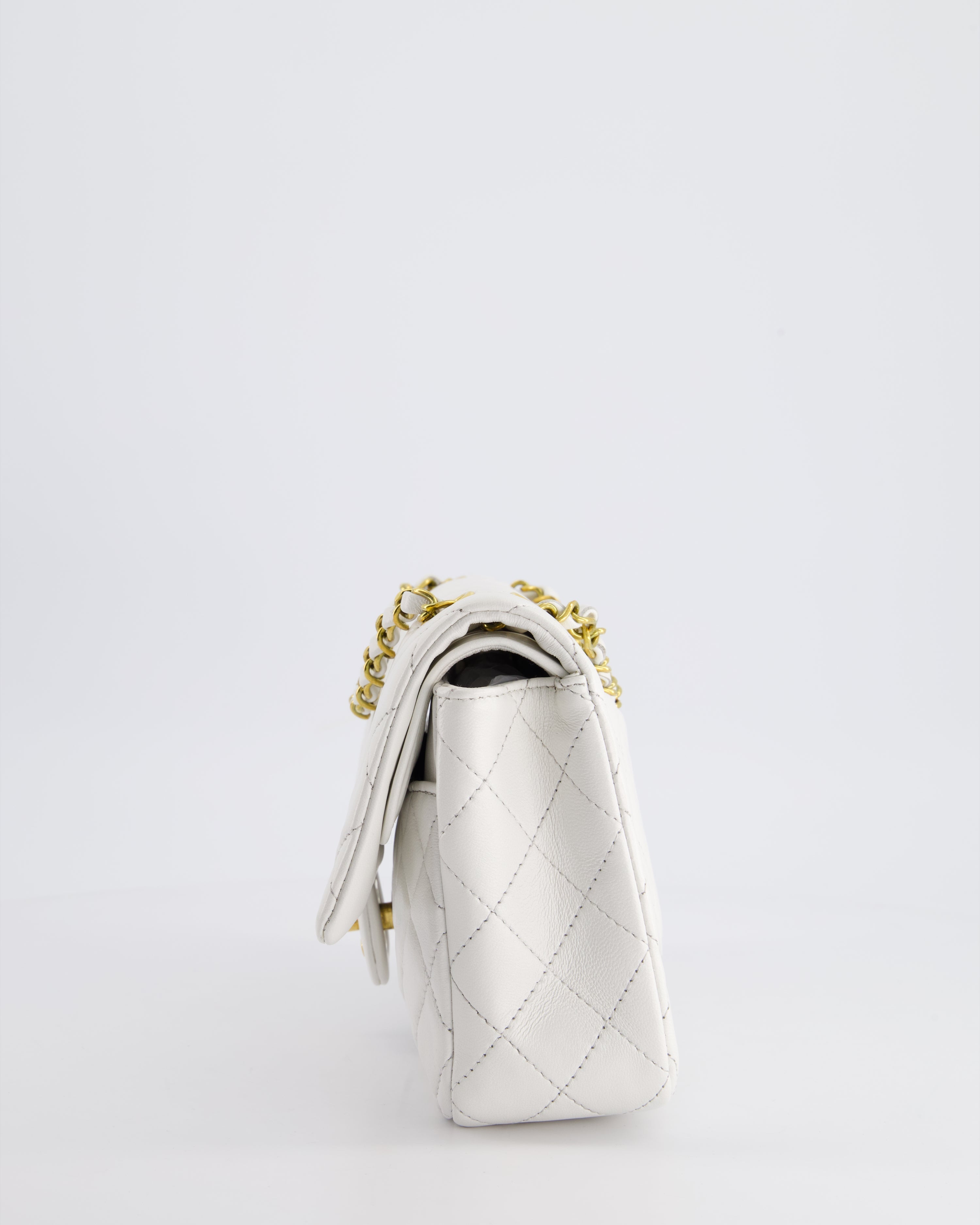 Chanel White Vintage Classic Double Flap Bag in Lambskin Leather with 24K Gold Hardware