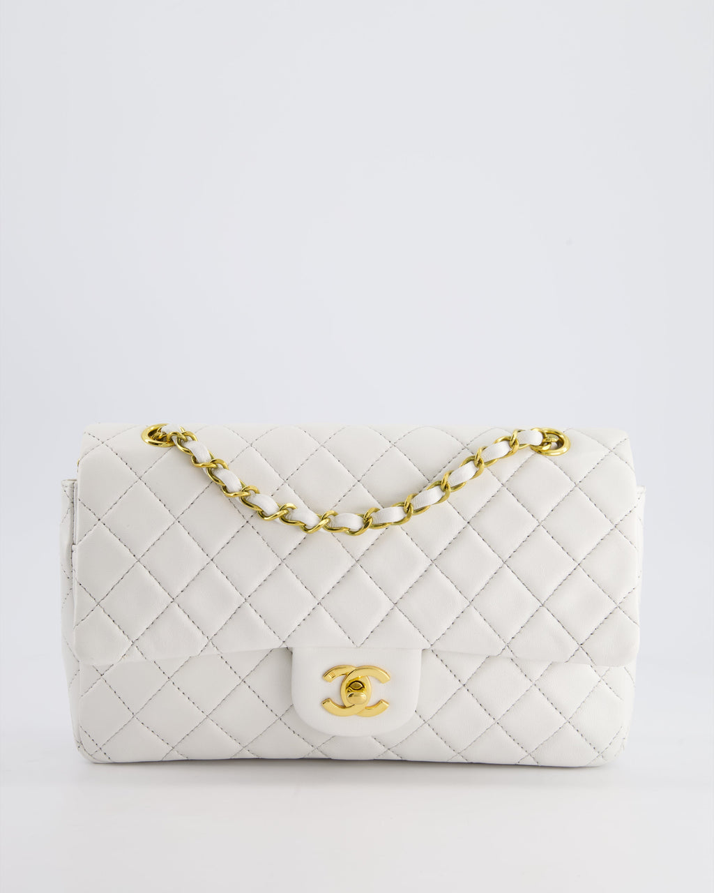 Chanel White Vintage Classic Double Flap Bag in Lambskin Leather with 24K Gold Hardware