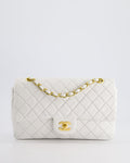 Chanel White Vintage Classic Double Flap Bag in Lambskin Leather with 24K Gold Hardware