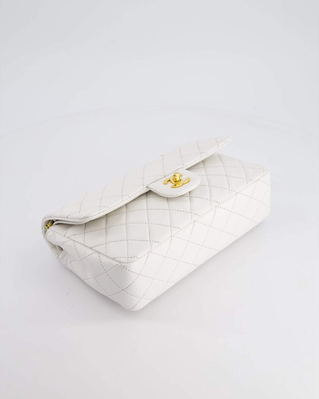 Chanel White Vintage Classic Double Flap Bag in Lambskin Leather with 24K Gold Hardware