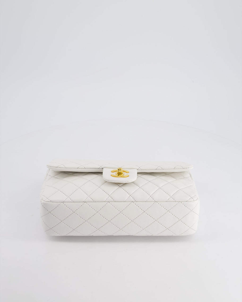 Chanel White Vintage Classic Double Flap Bag in Lambskin Leather with 24K Gold Hardware