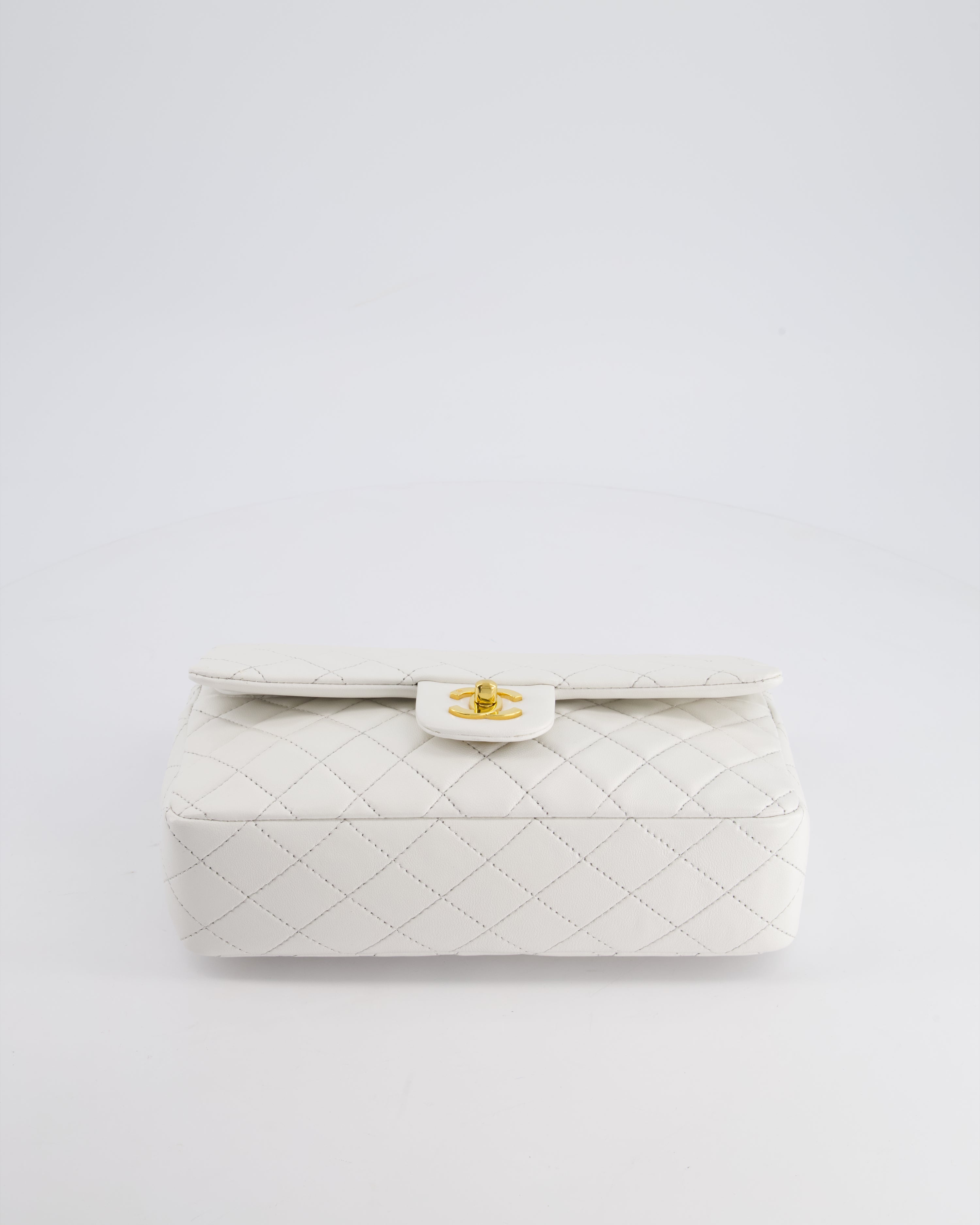 Chanel White Vintage Classic Double Flap Bag in Lambskin Leather with 24K Gold Hardware