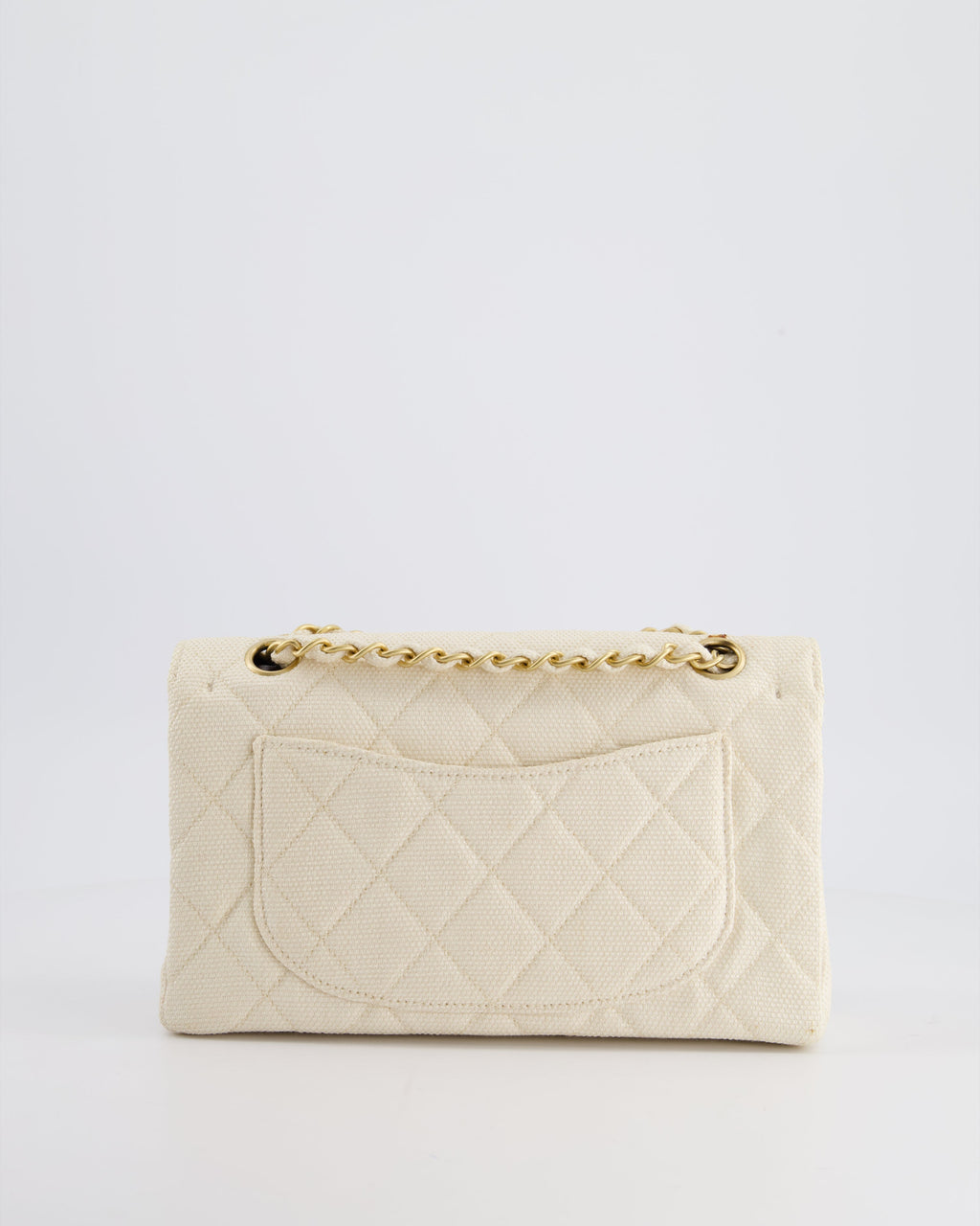 Chanel Vintage Beige Raffia Small Classic Double Flap Bag with Chocolate Brown Lambskin Interior and Brushed Gold Hardware