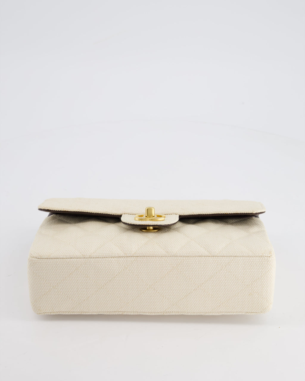 Chanel Vintage Beige Raffia Small Classic Double Flap Bag with Chocolate Brown Lambskin Interior and Brushed Gold Hardware