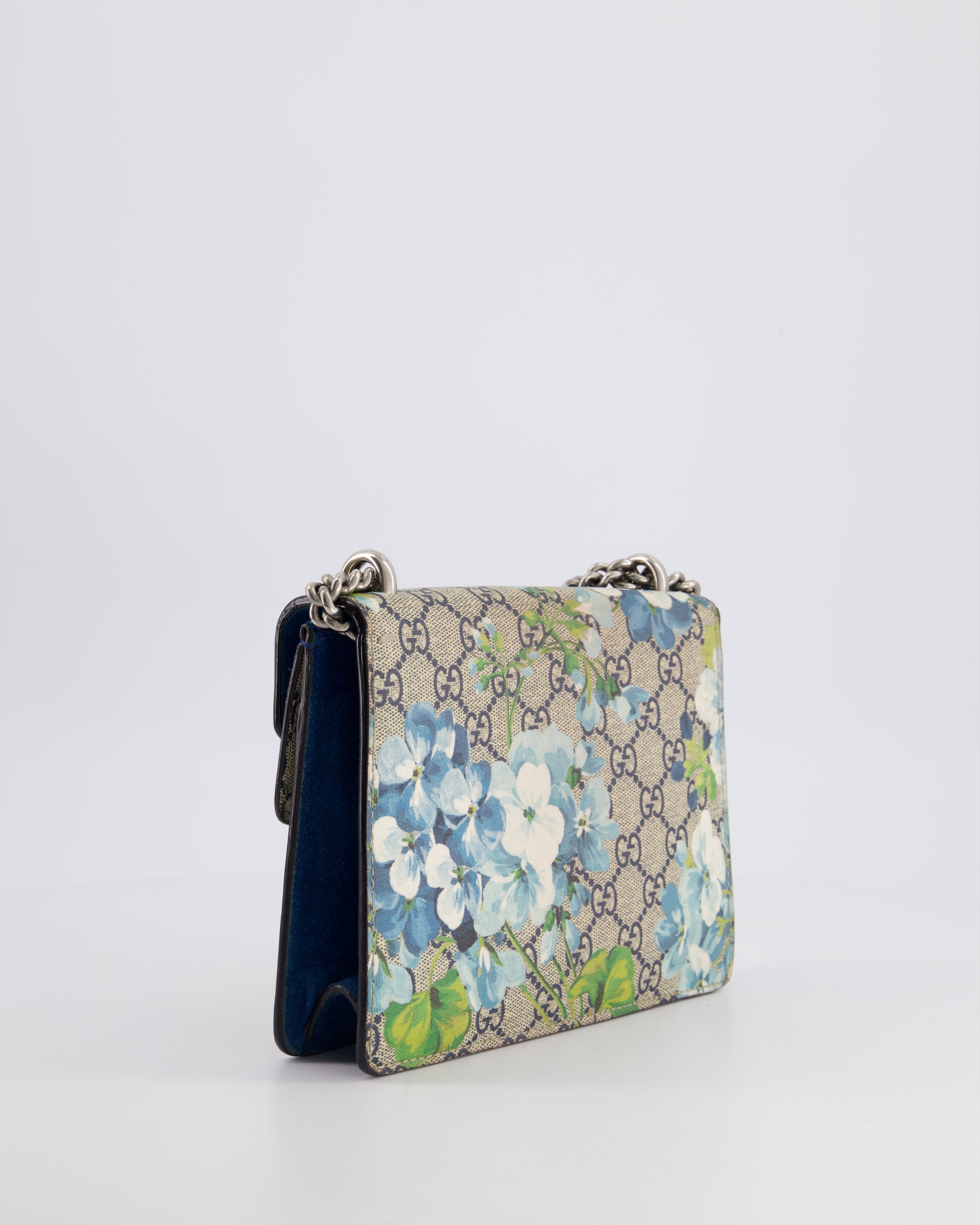 Gucci Brown and Blue Floral Canvas Mini Supreme Dionysus Crossbody Bag With Ruthenium Hardware