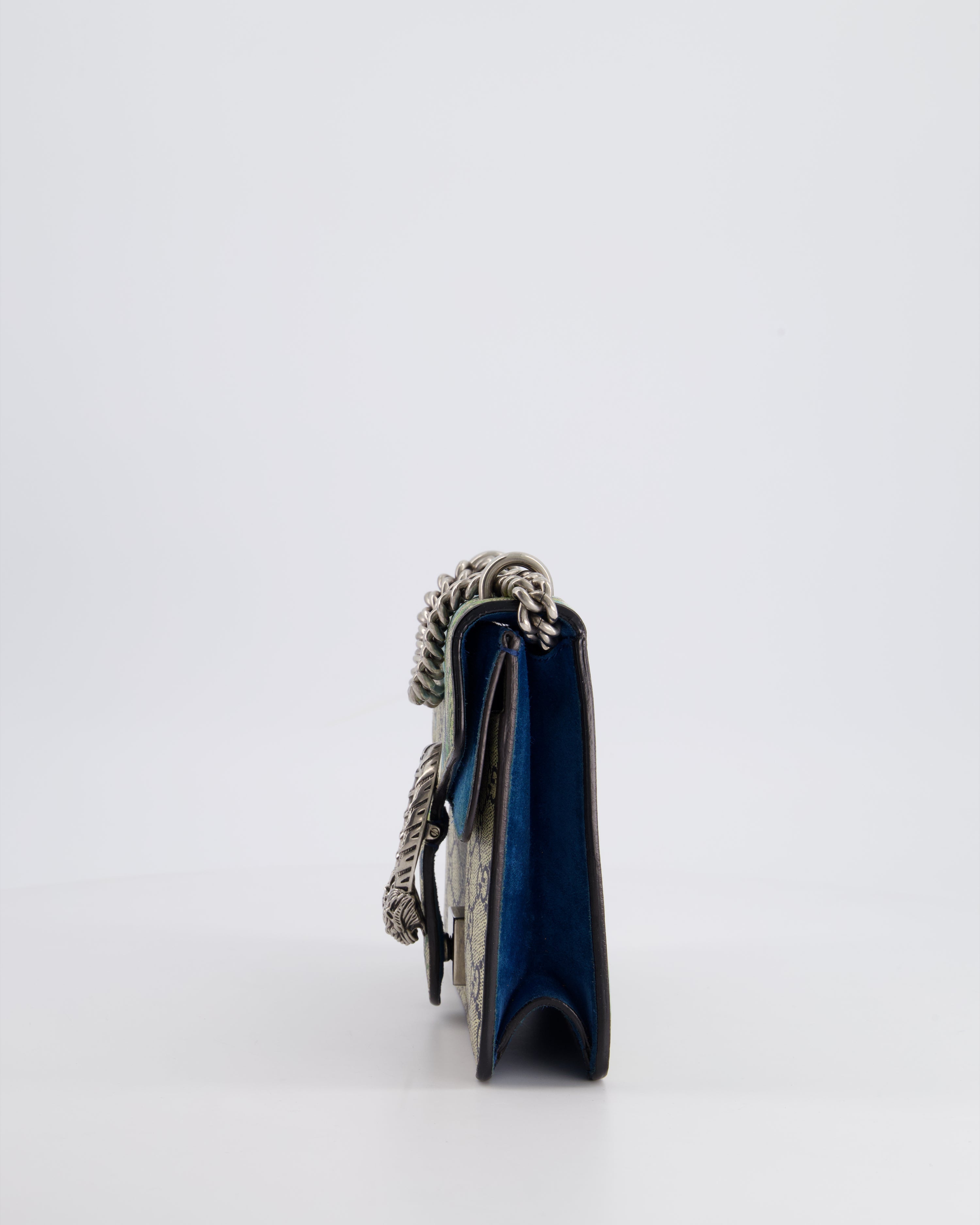 Gucci Brown and Blue Floral Canvas Mini Supreme Dionysus Crossbody Bag With Ruthenium Hardware