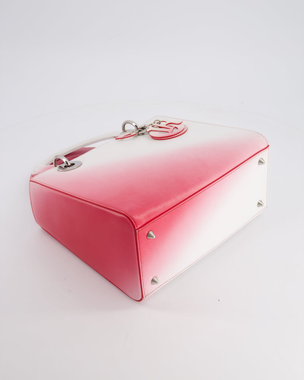 Christian Dior White and Pink Ombre Medium Lady Dior Bag in Lambskin Leather with Silver Hardware