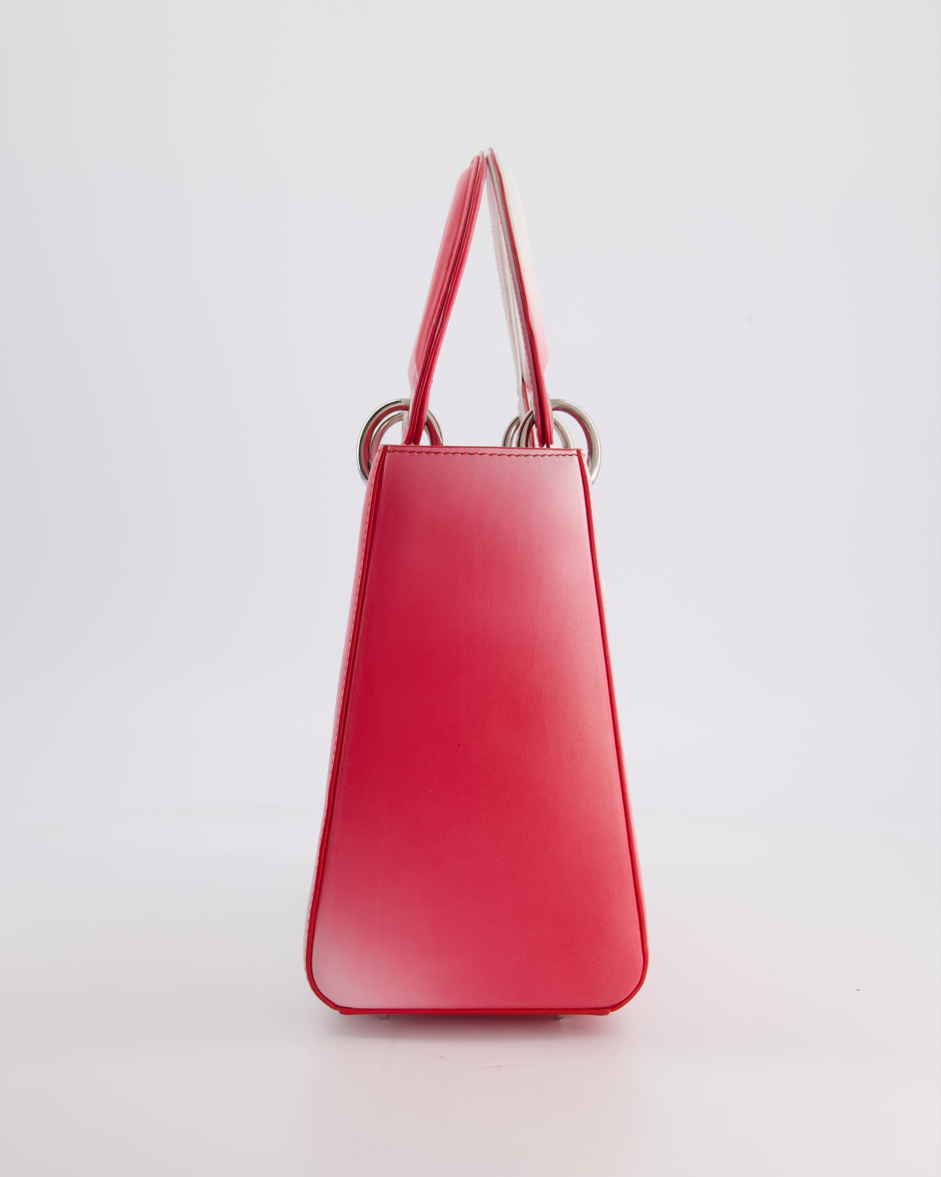 Christian Dior White and Pink Ombre Medium Lady Dior Bag in Lambskin Leather with Silver Hardware