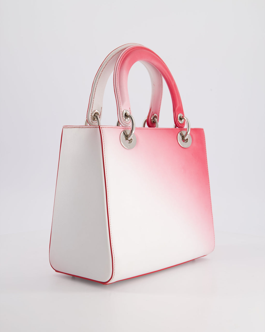 Christian Dior White and Pink Ombre Medium Lady Dior Bag in Lambskin Leather with Silver Hardware
