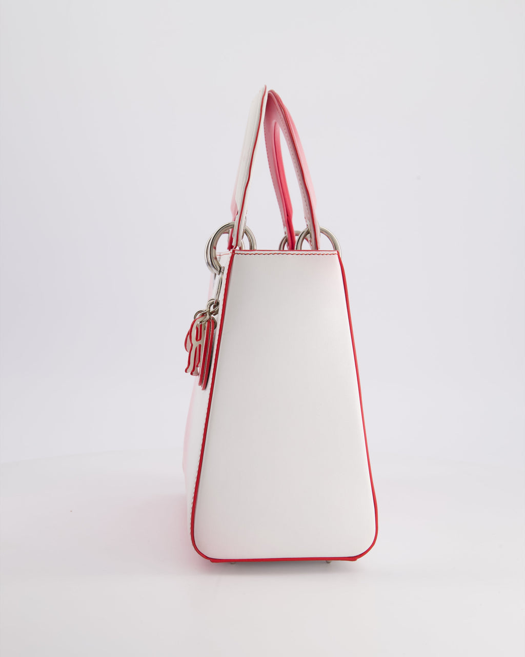 Christian Dior White and Pink Ombre Medium Lady Dior Bag in Lambskin Leather with Silver Hardware