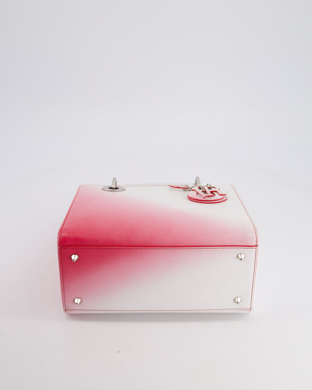 Christian Dior White and Pink Ombre Medium Lady Dior Bag in Lambskin Leather with Silver Hardware