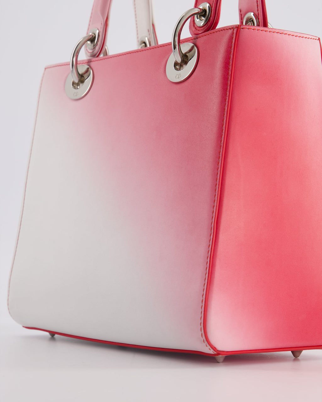 Christian Dior White and Pink Ombre Medium Lady Dior Bag in Lambskin Leather with Silver Hardware