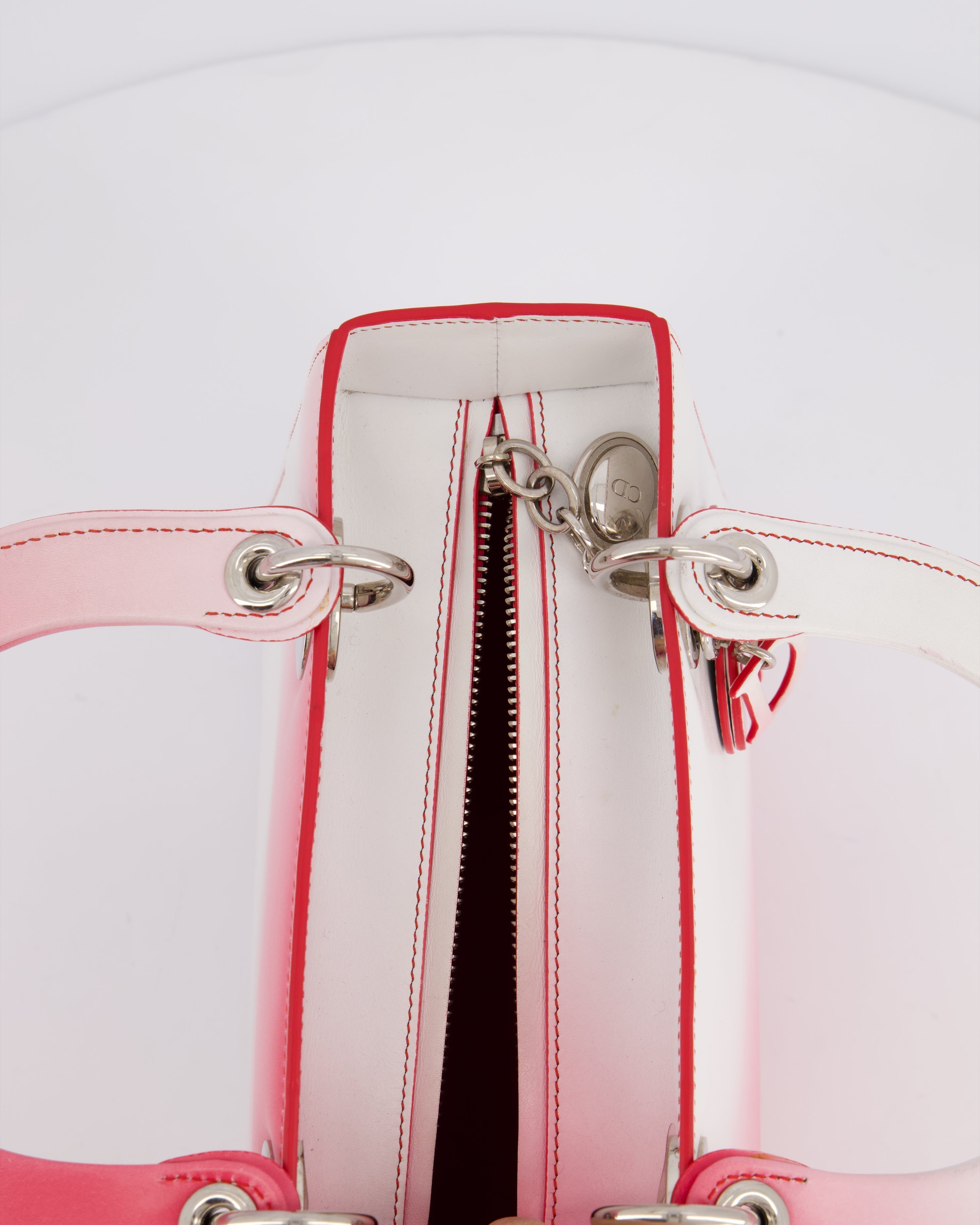 Christian Dior White and Pink Ombre Medium Lady Dior Bag in Lambskin Leather with Silver Hardware
