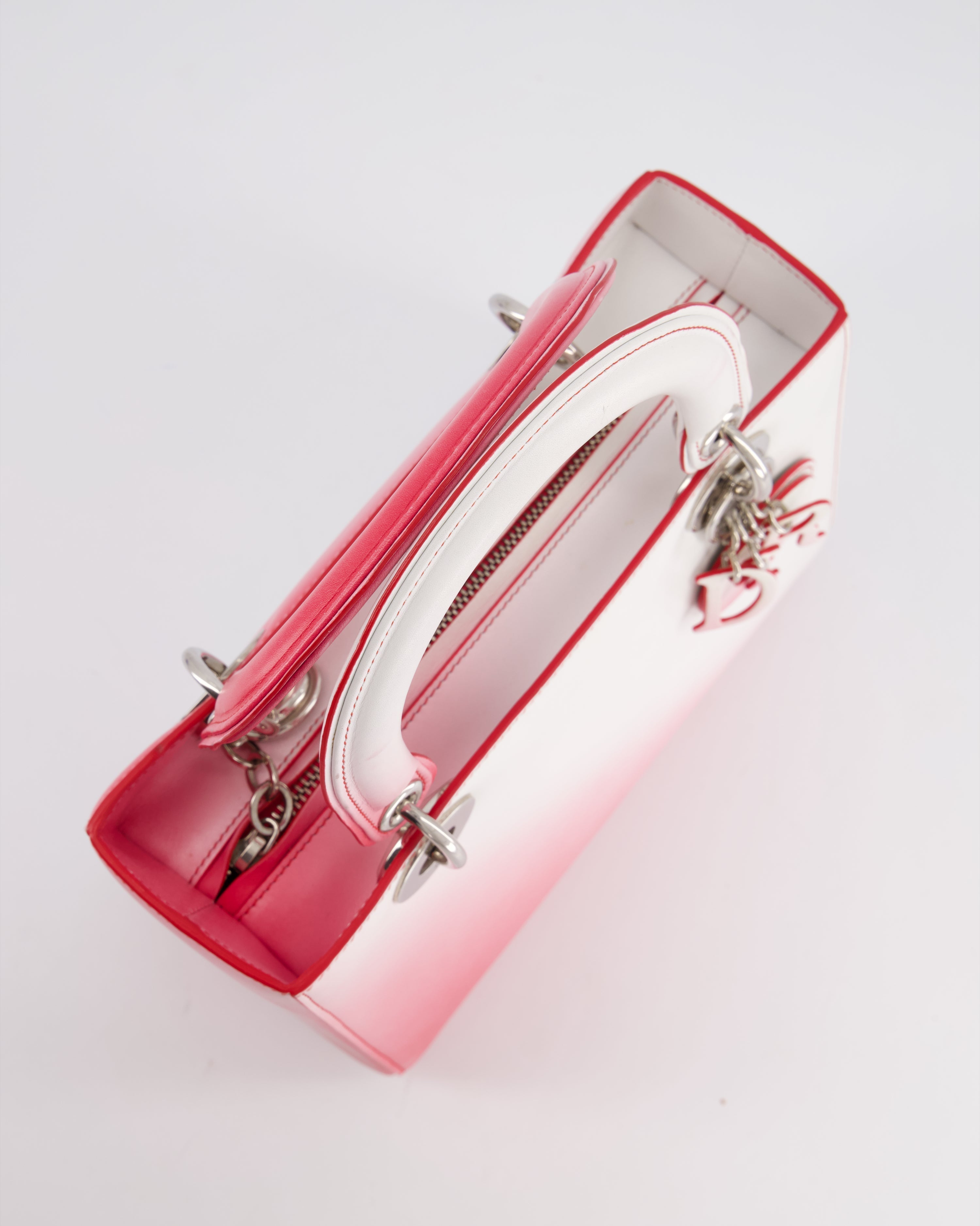 Christian Dior White and Pink Ombre Medium Lady Dior Bag in Lambskin Leather with Silver Hardware