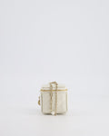 Christian Dior White Micro Cube Patent Leather Pouch with Champagne Gold and Pearl Chain Hardware