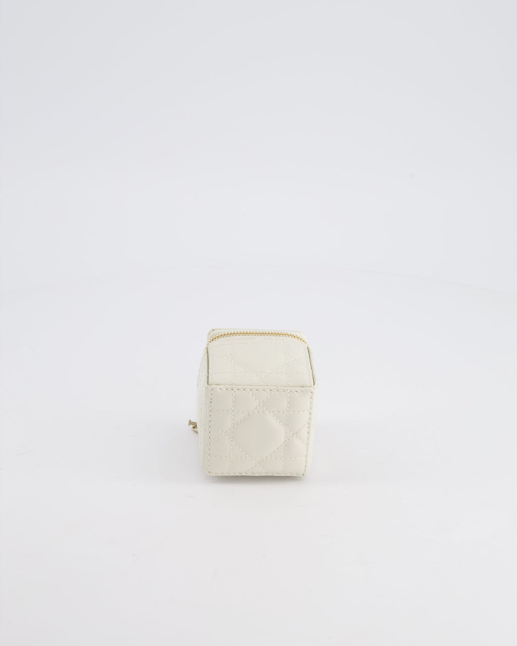 Christian Dior White Micro Cube Patent Leather Pouch with Champagne Gold and Pearl Chain Hardware