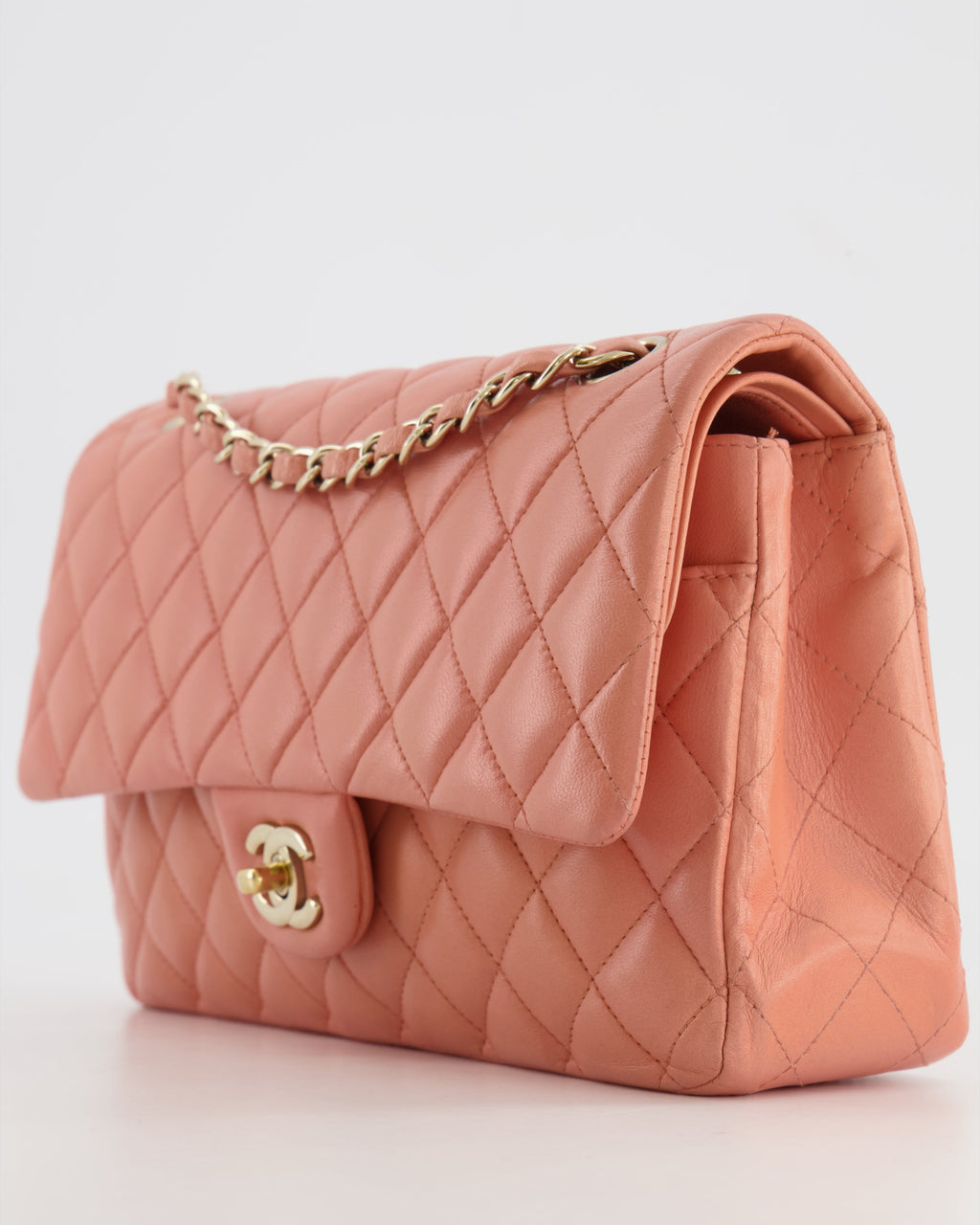 Chanel Peach Pink Lambskin Medium Classic Double Flap Bag with Champagne Gold Hardware RRP £8,530