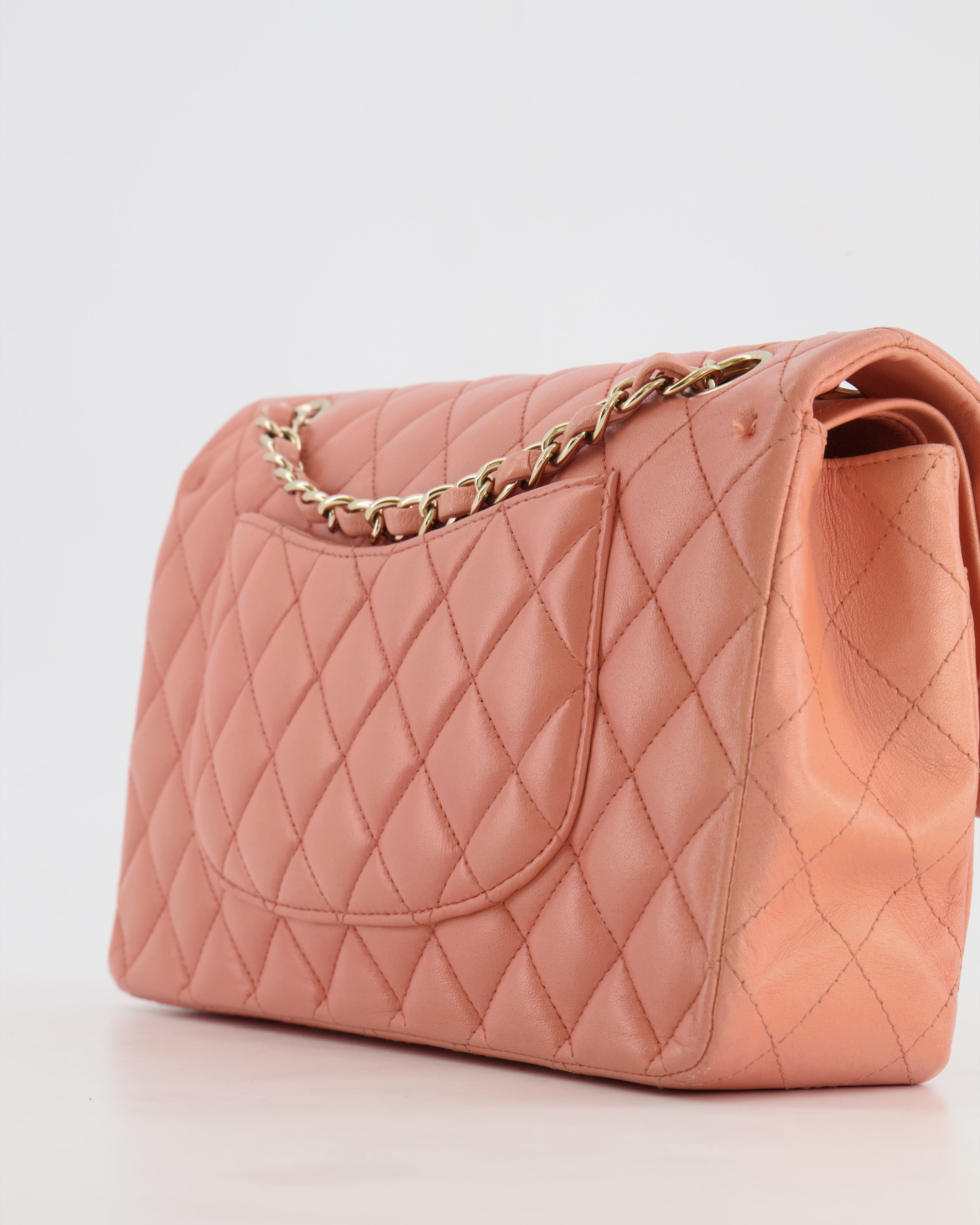 Chanel Peach Pink Lambskin Medium Classic Double Flap Bag with Champagne Gold Hardware RRP £8,530