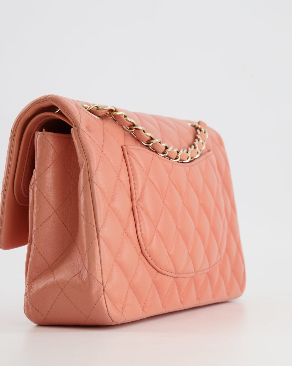 Chanel Peach Pink Lambskin Medium Classic Double Flap Bag with Champagne Gold Hardware RRP £8,530