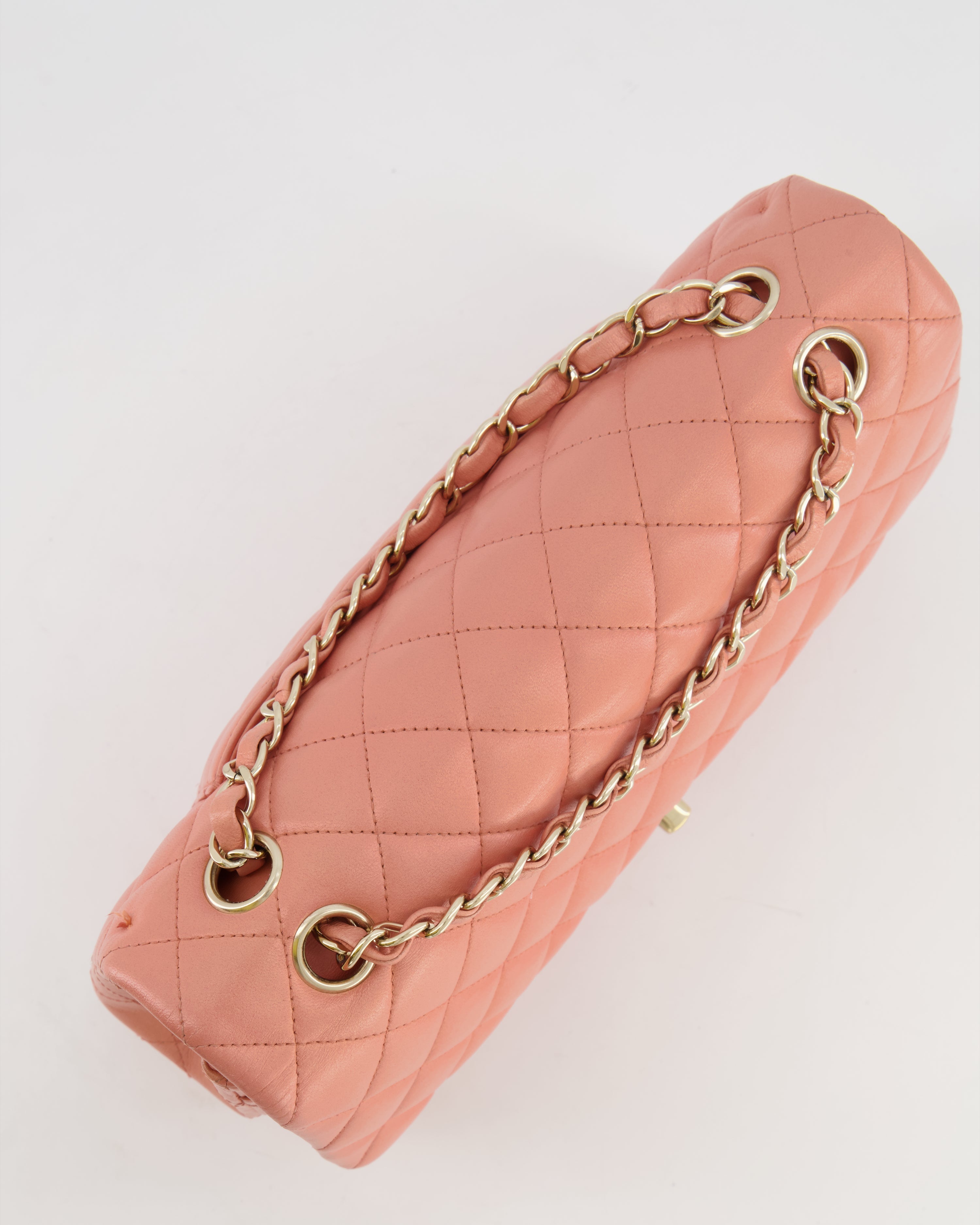 Chanel Peach Pink Lambskin Medium Classic Double Flap Bag with Champagne Gold Hardware RRP £8,530