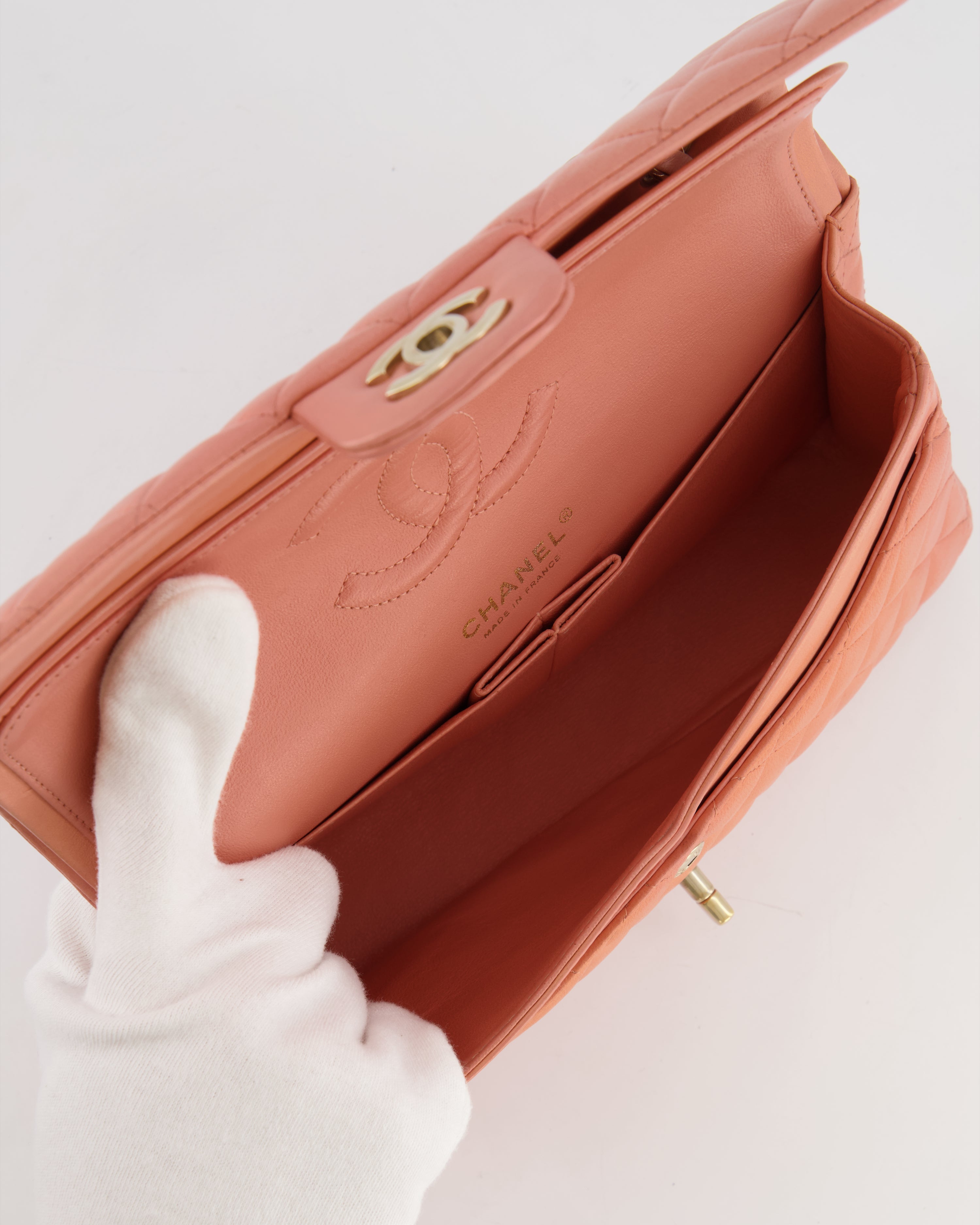 Chanel Peach Pink Lambskin Medium Classic Double Flap Bag with Champagne Gold Hardware RRP £8,530