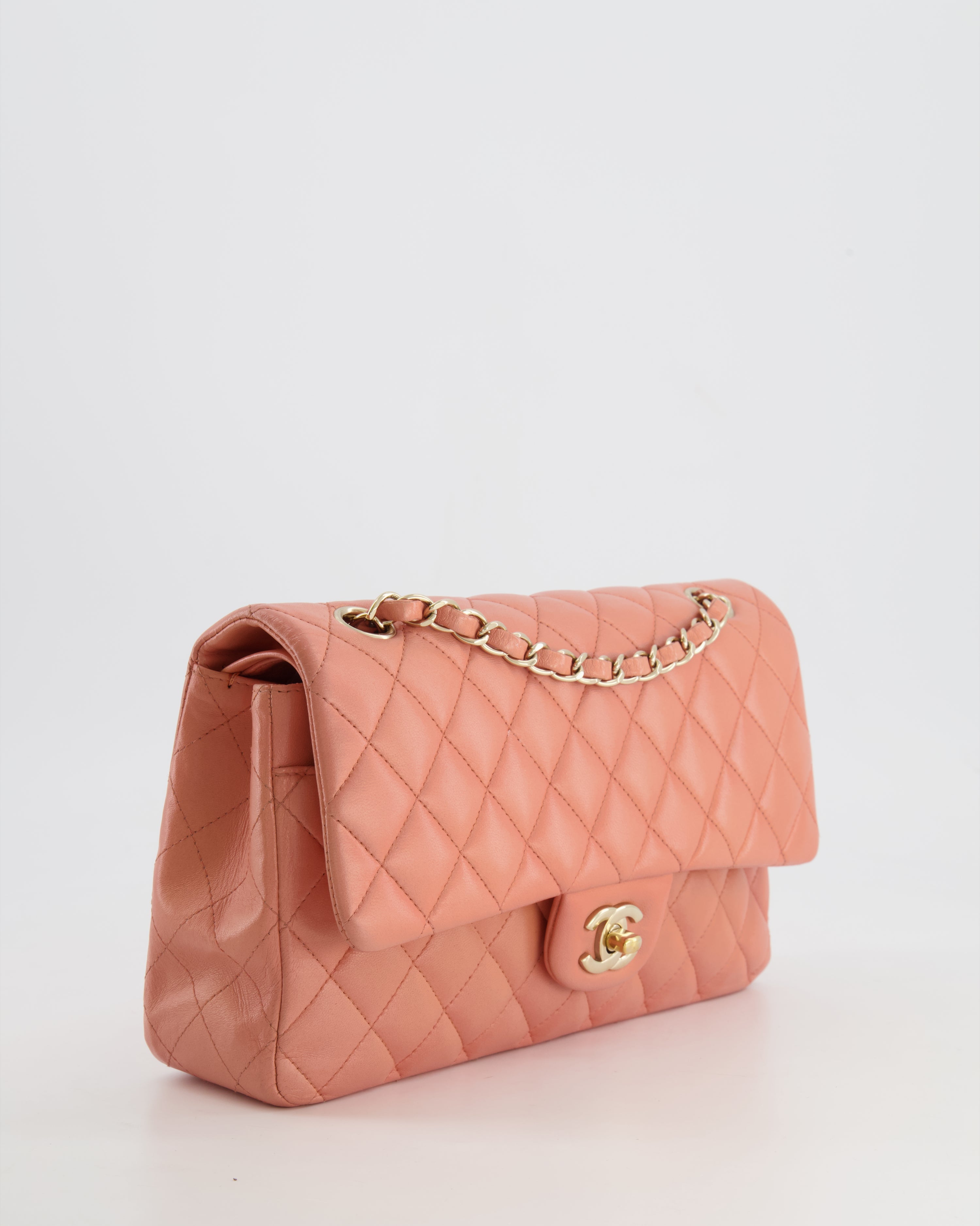 Chanel Peach Pink Lambskin Medium Classic Double Flap Bag with Champagne Gold Hardware RRP £8,530