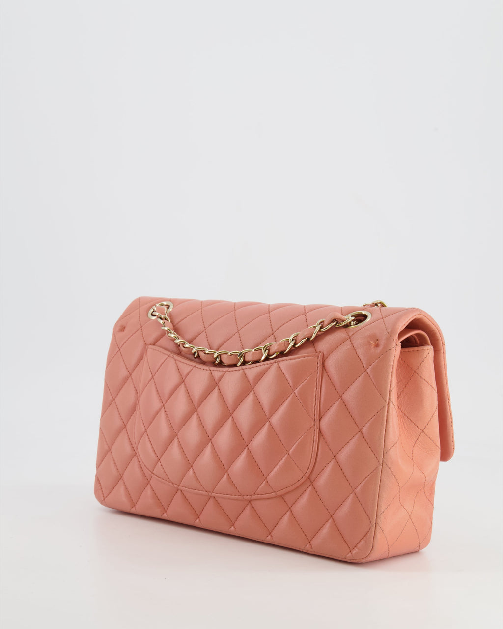 Chanel Peach Pink Lambskin Medium Classic Double Flap Bag with Champagne Gold Hardware RRP £8,530