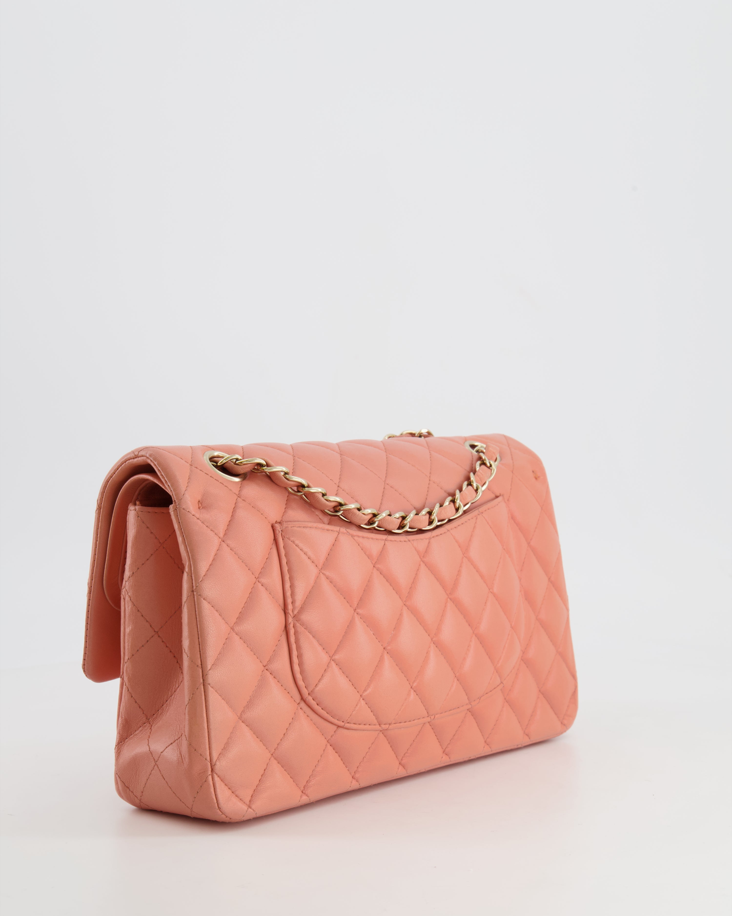 Chanel Peach Pink Lambskin Medium Classic Double Flap Bag with Champagne Gold Hardware RRP £8,530