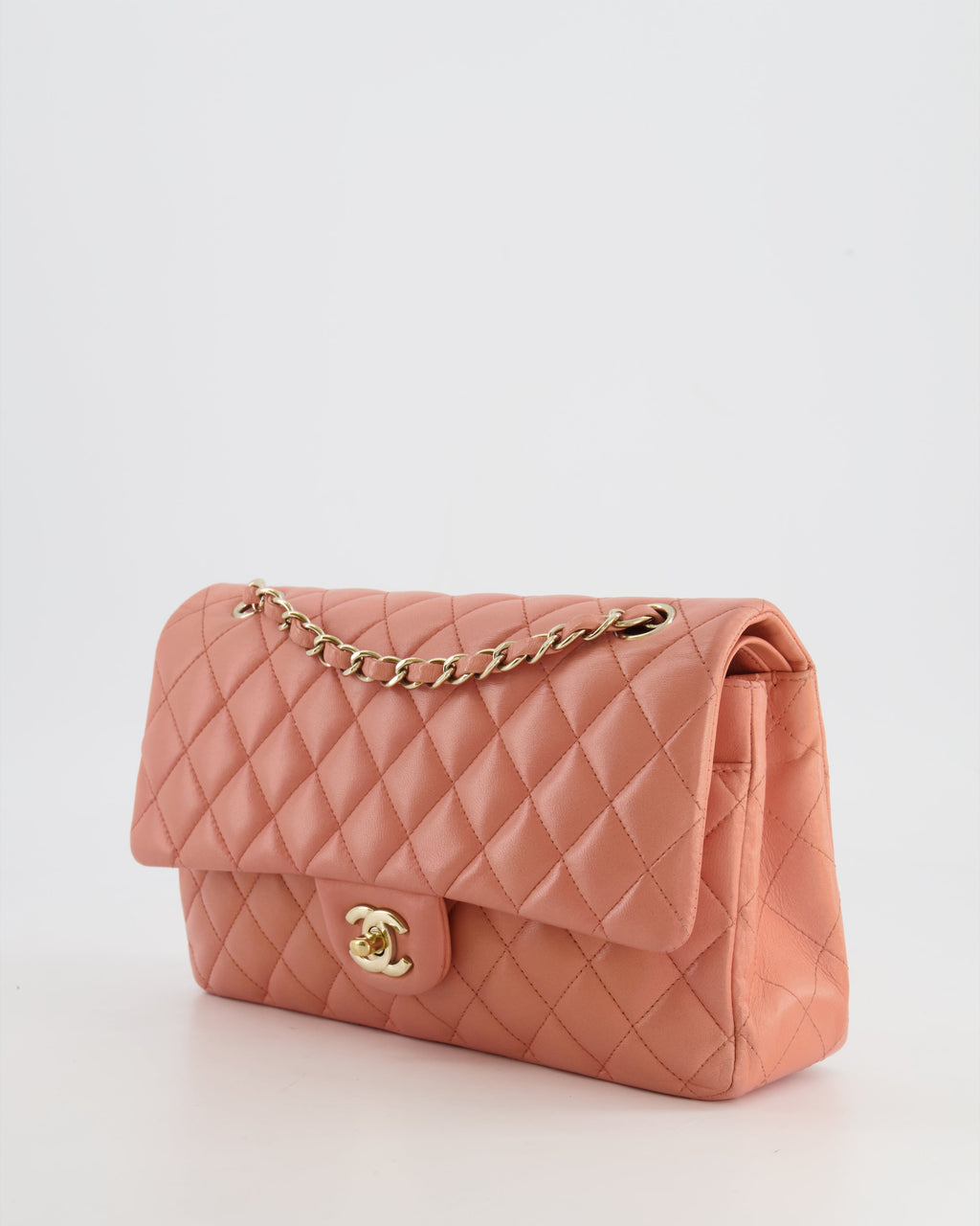 Chanel Peach Pink Lambskin Medium Classic Double Flap Bag with Champagne Gold Hardware RRP £8,530