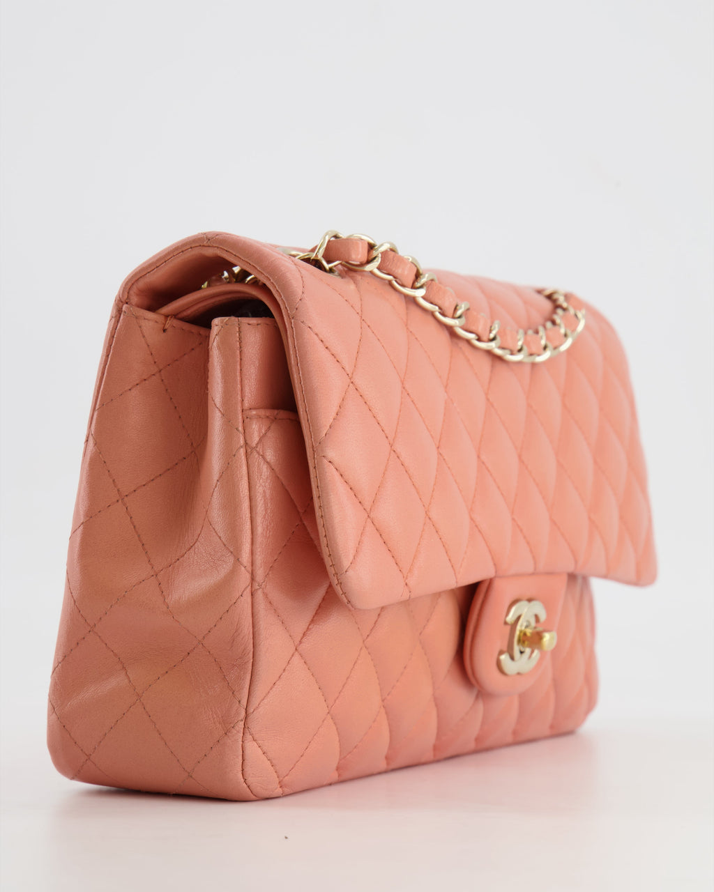 Chanel Peach Pink Lambskin Medium Classic Double Flap Bag with Champagne Gold Hardware RRP £8,530