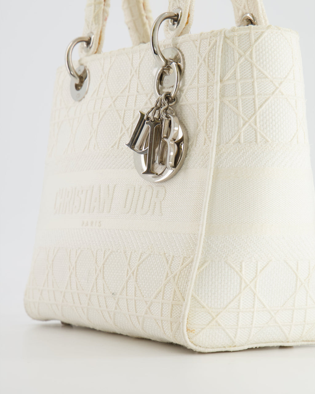 Christian Dior White Cannage Embroidery Medium Lady D-Lite Bag with Silver Hardware RRP £4,000