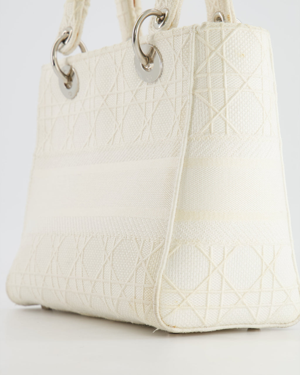 Christian Dior White Cannage Embroidery Medium Lady D-Lite Bag with Silver Hardware RRP £4,000