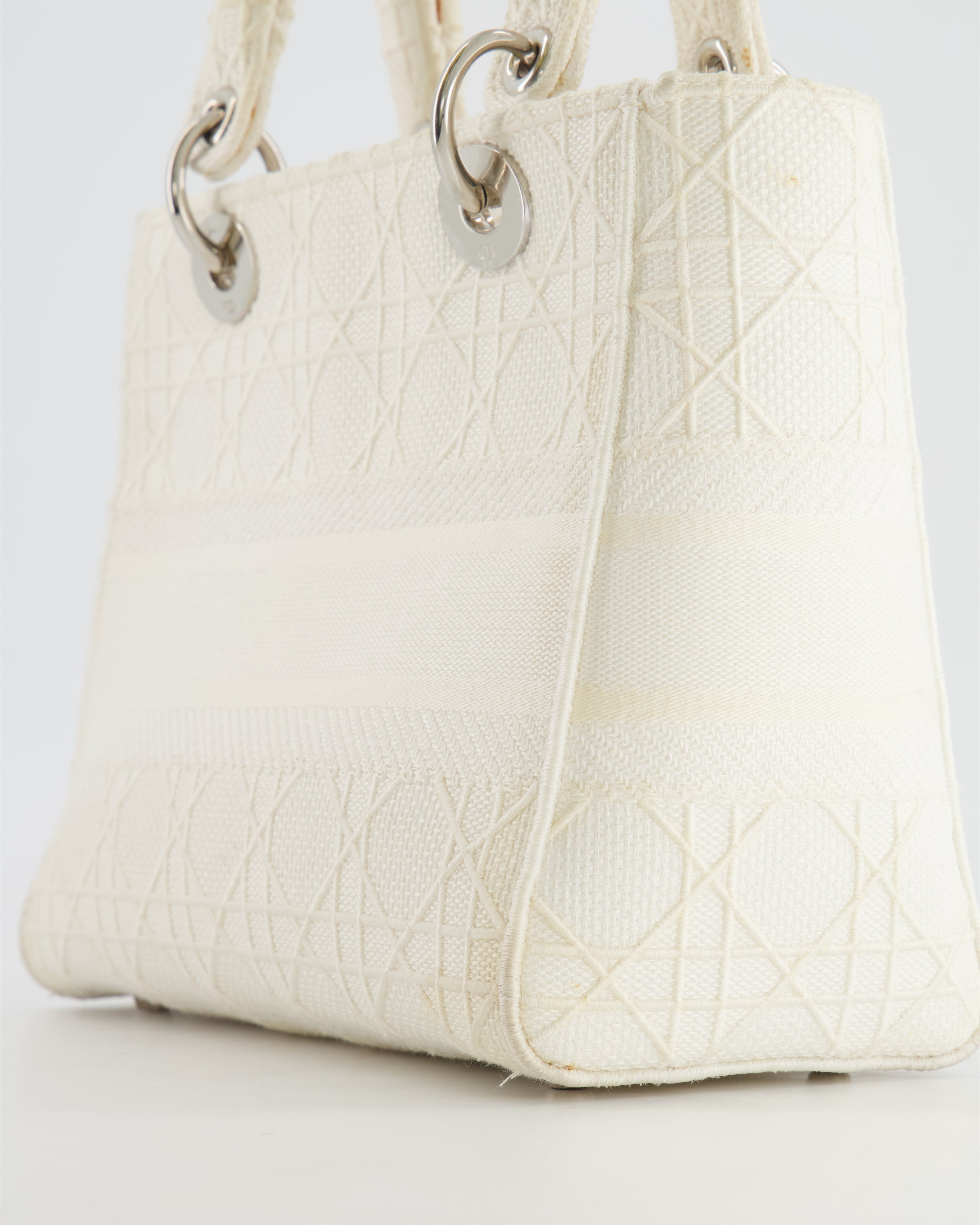 Christian Dior White Cannage Embroidery Medium Lady D-Lite Bag with Silver Hardware RRP £4,000