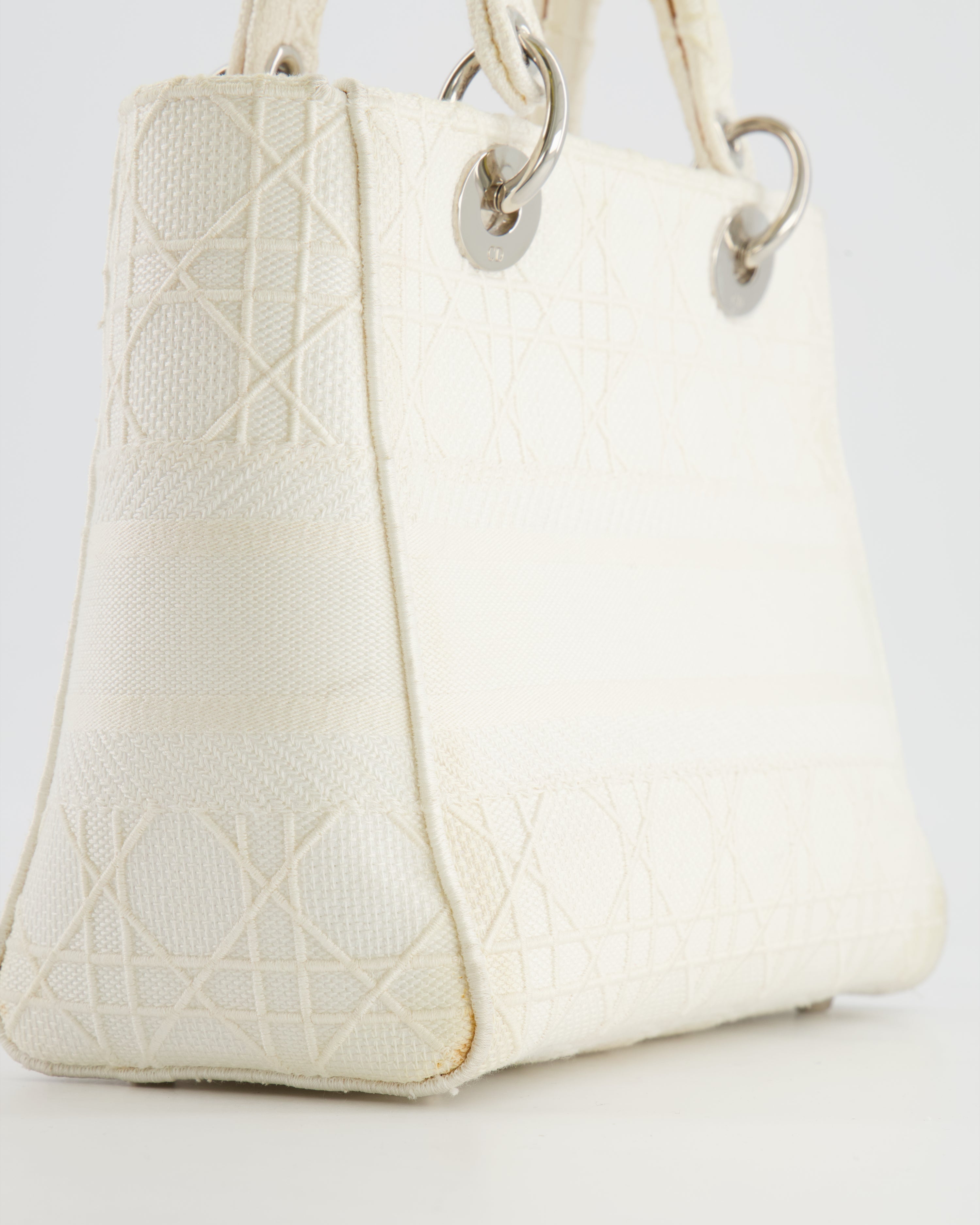 Christian Dior White Cannage Embroidery Medium Lady D-Lite Bag with Silver Hardware RRP £4,000
