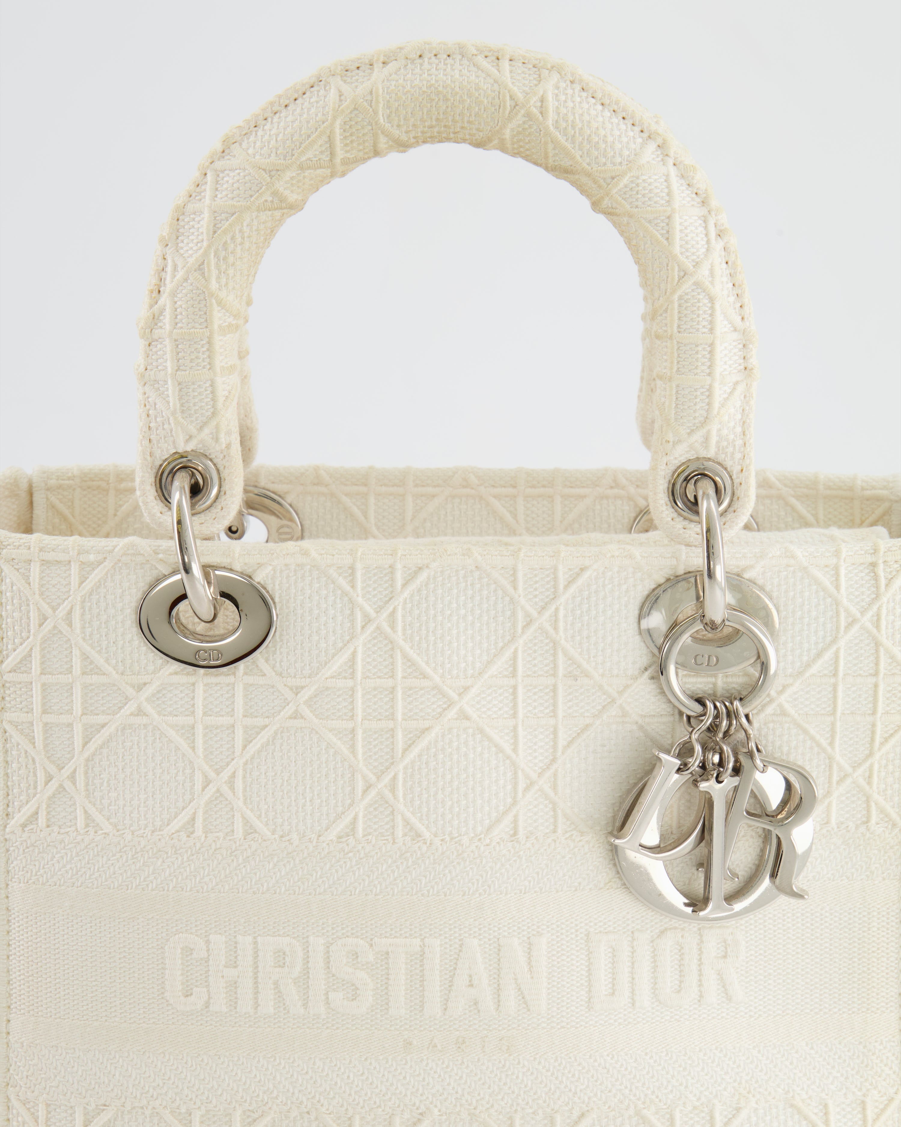 Christian Dior White Cannage Embroidery Medium Lady D-Lite Bag with Silver Hardware RRP £4,000