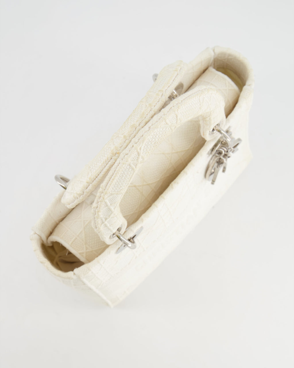 Christian Dior White Cannage Embroidery Medium Lady D-Lite Bag with Silver Hardware RRP £4,000
