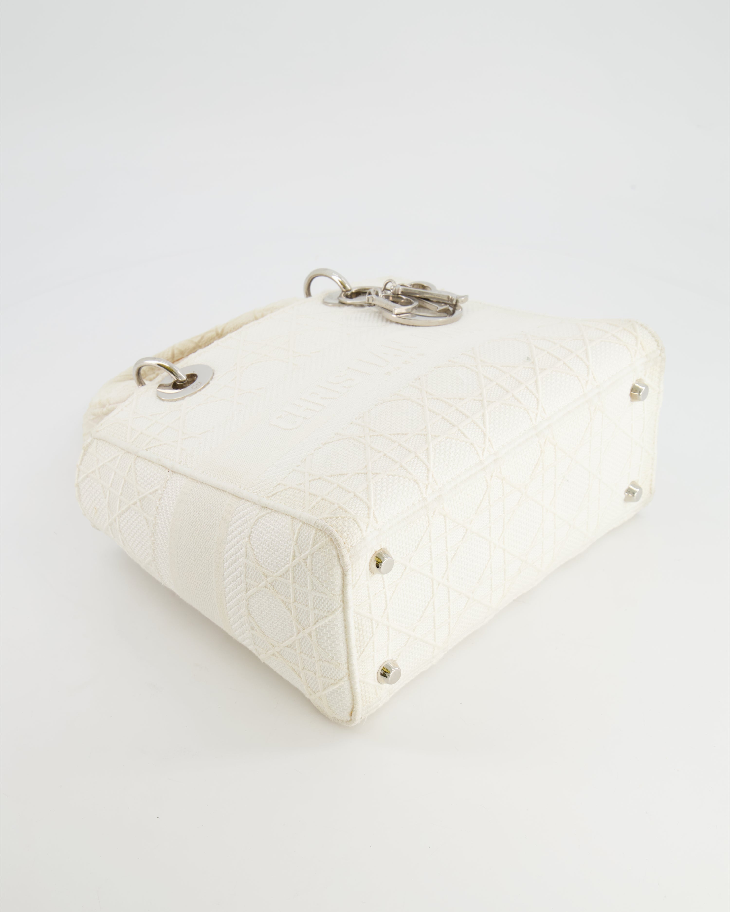 Christian Dior White Cannage Embroidery Medium Lady D-Lite Bag with Silver Hardware RRP £4,000