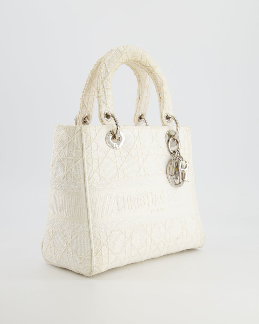 Christian Dior White Cannage Embroidery Medium Lady D-Lite Bag with Silver Hardware RRP £4,000
