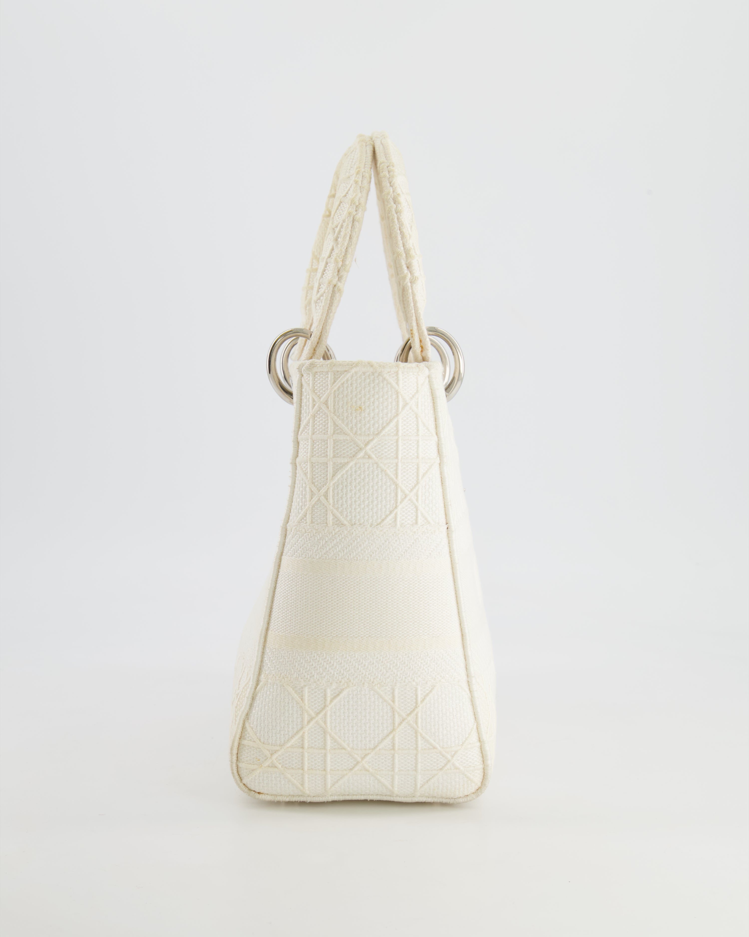 Christian Dior White Cannage Embroidery Medium Lady D-Lite Bag with Silver Hardware RRP £4,000
