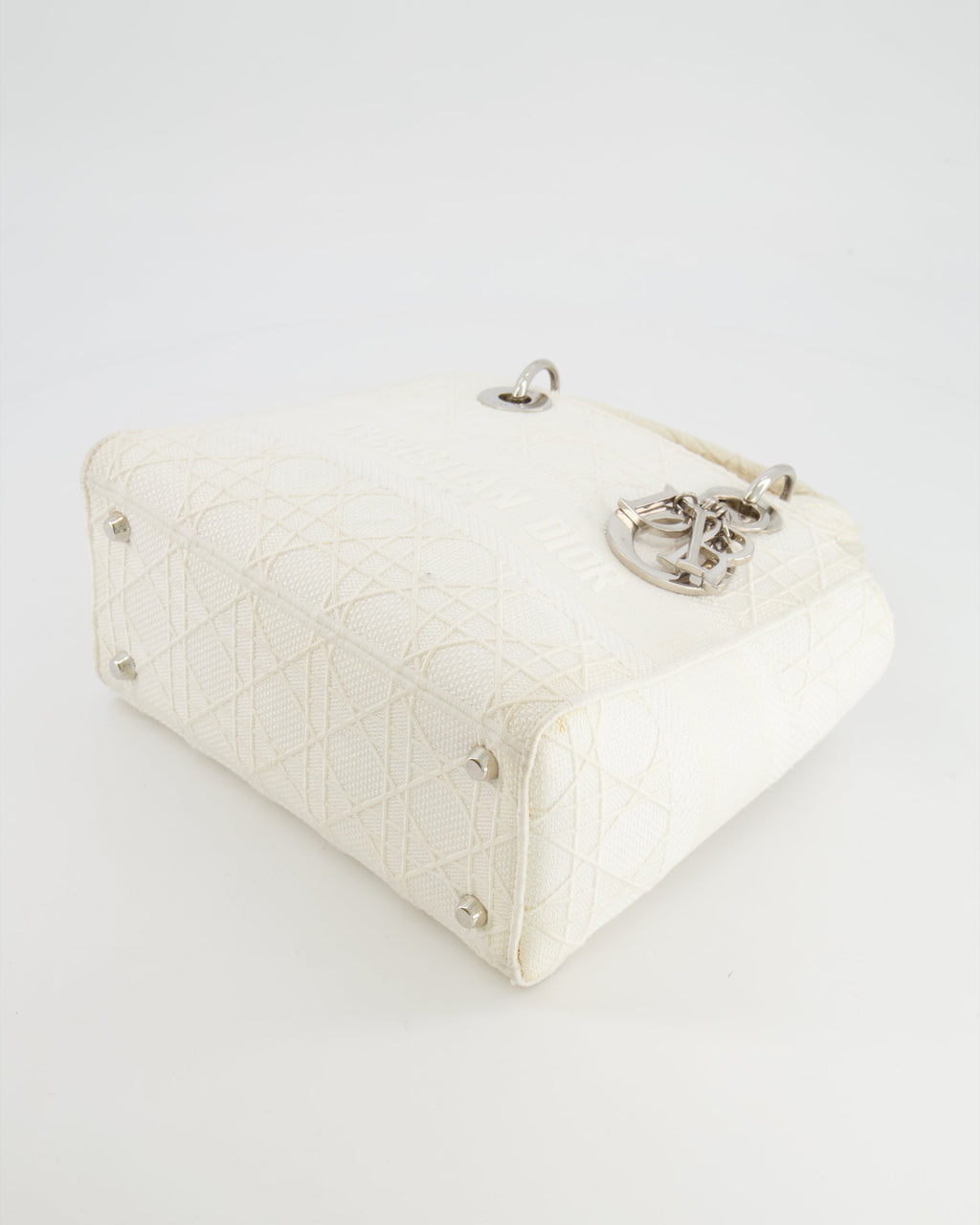 Christian Dior White Cannage Embroidery Medium Lady D-Lite Bag with Silver Hardware RRP £4,000