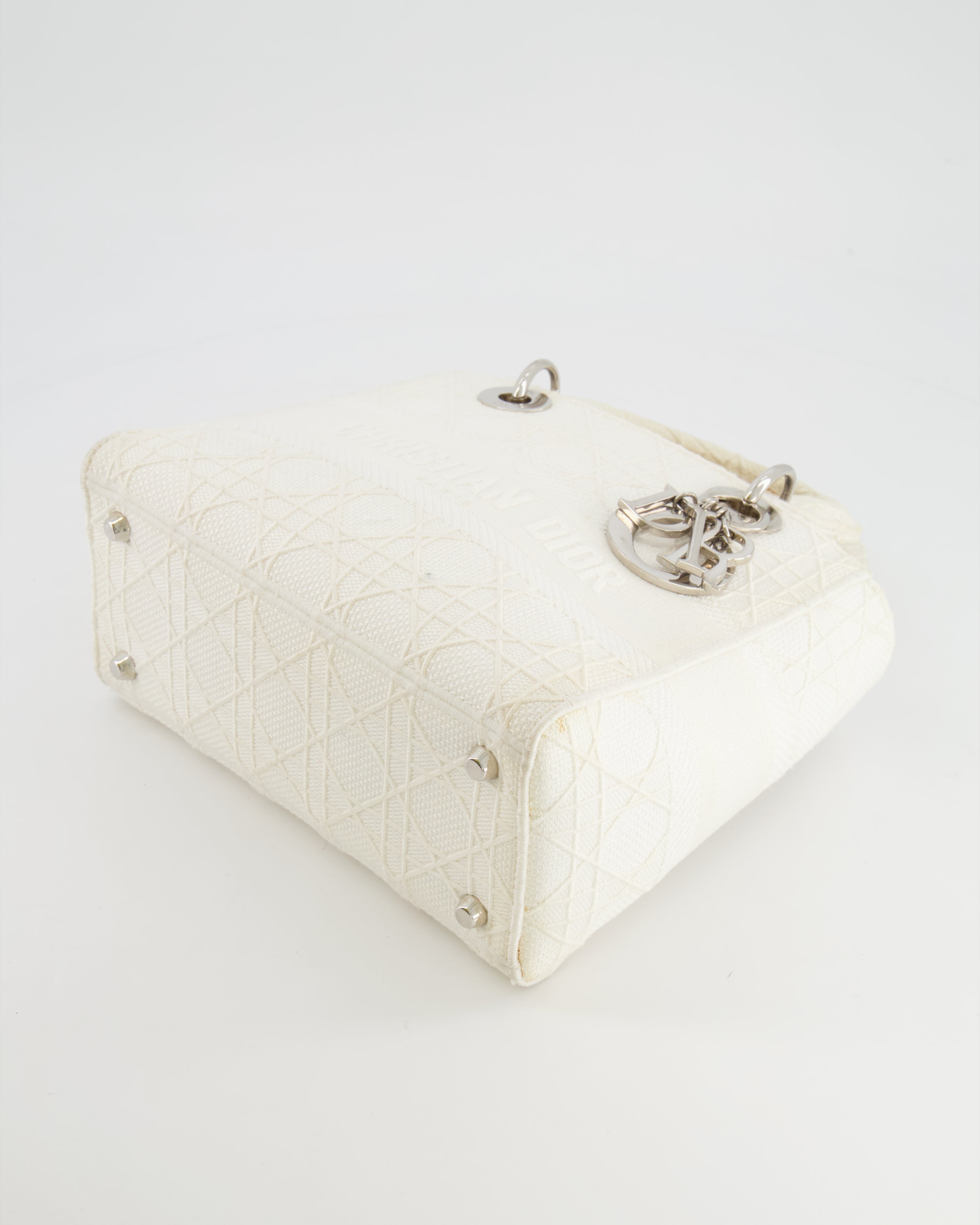 Christian Dior White Cannage Embroidery Medium Lady D-Lite Bag with Silver Hardware RRP £4,000