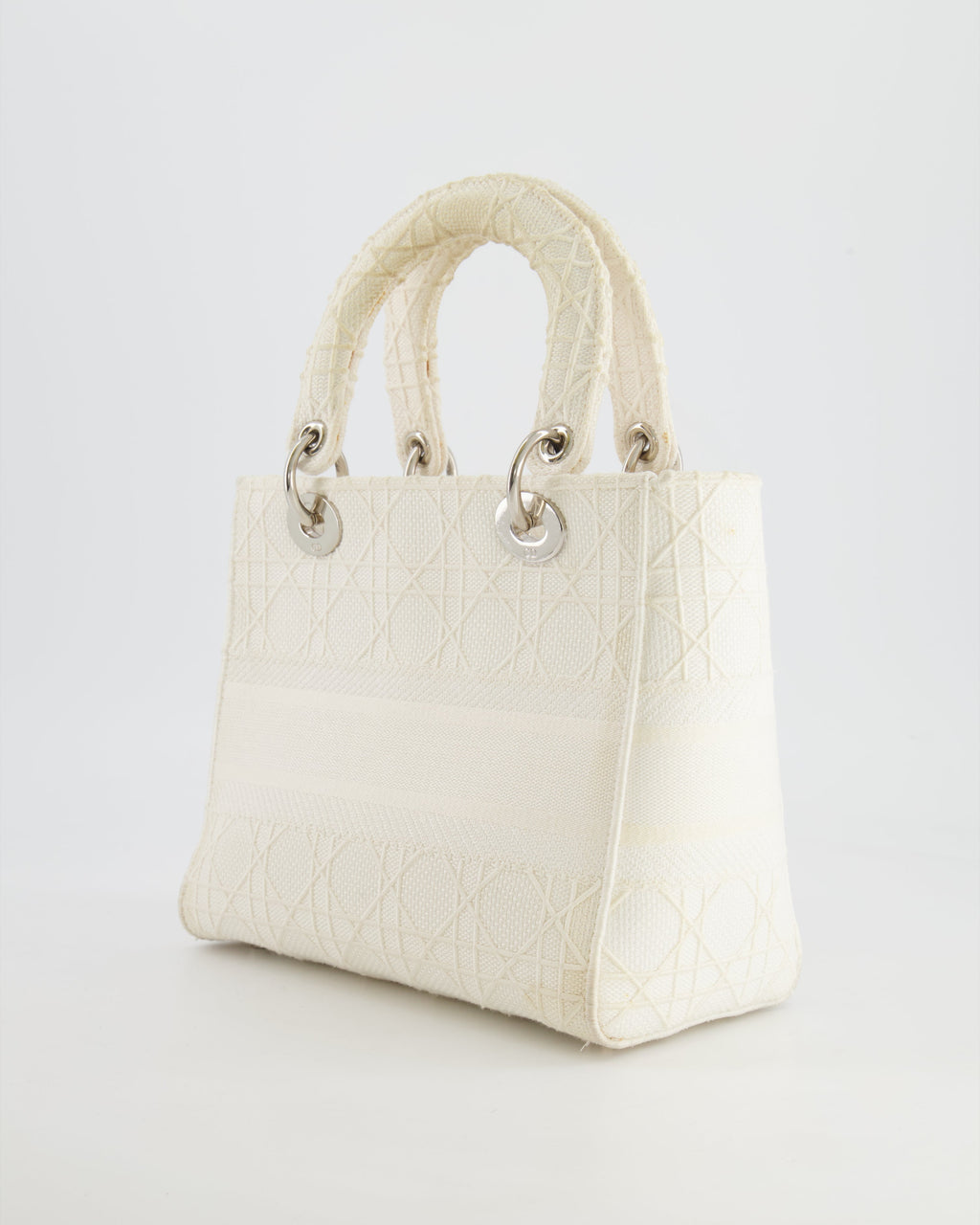 Christian Dior White Cannage Embroidery Medium Lady D-Lite Bag with Silver Hardware RRP £4,000