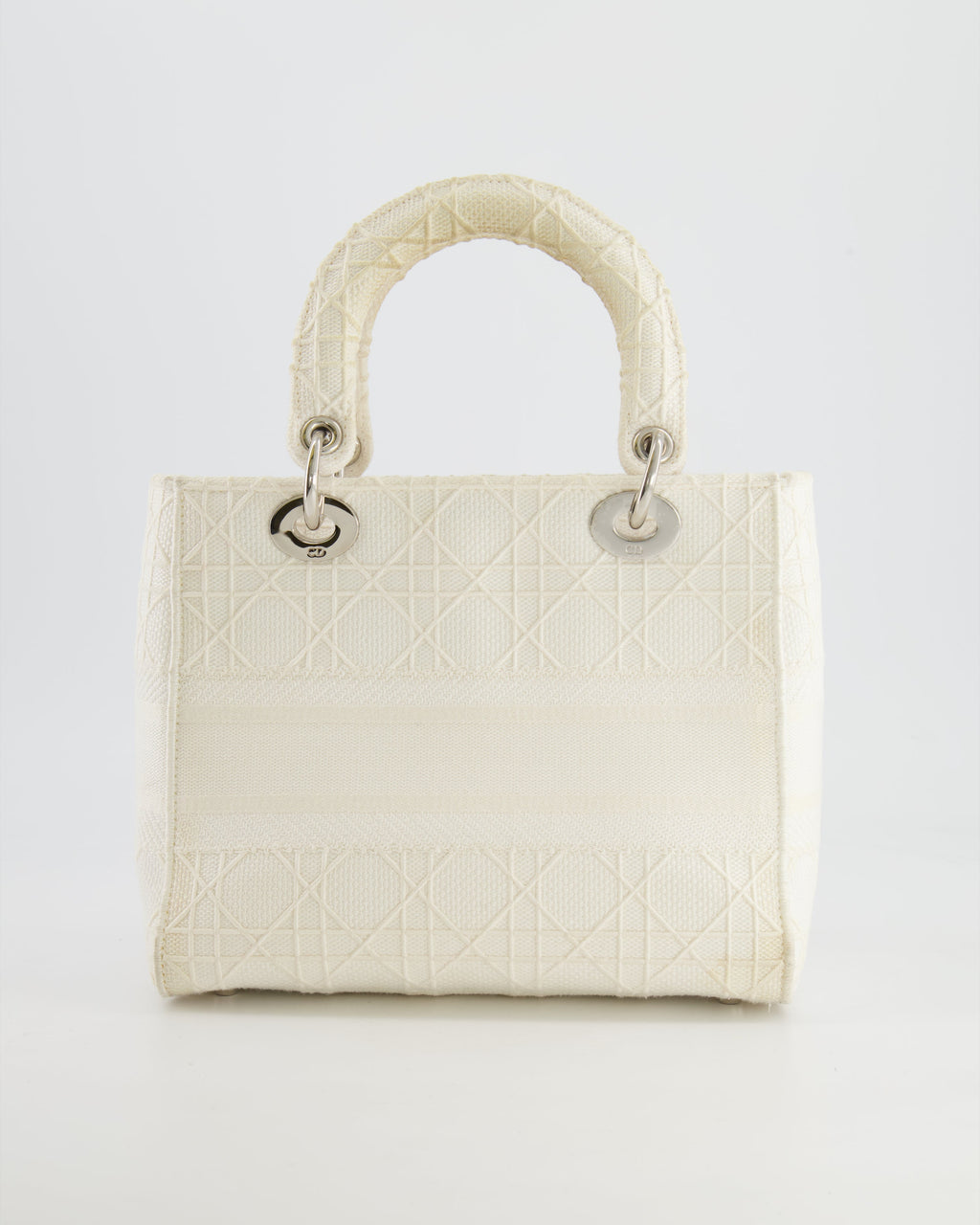 Christian Dior White Cannage Embroidery Medium Lady D-Lite Bag with Silver Hardware RRP £4,000