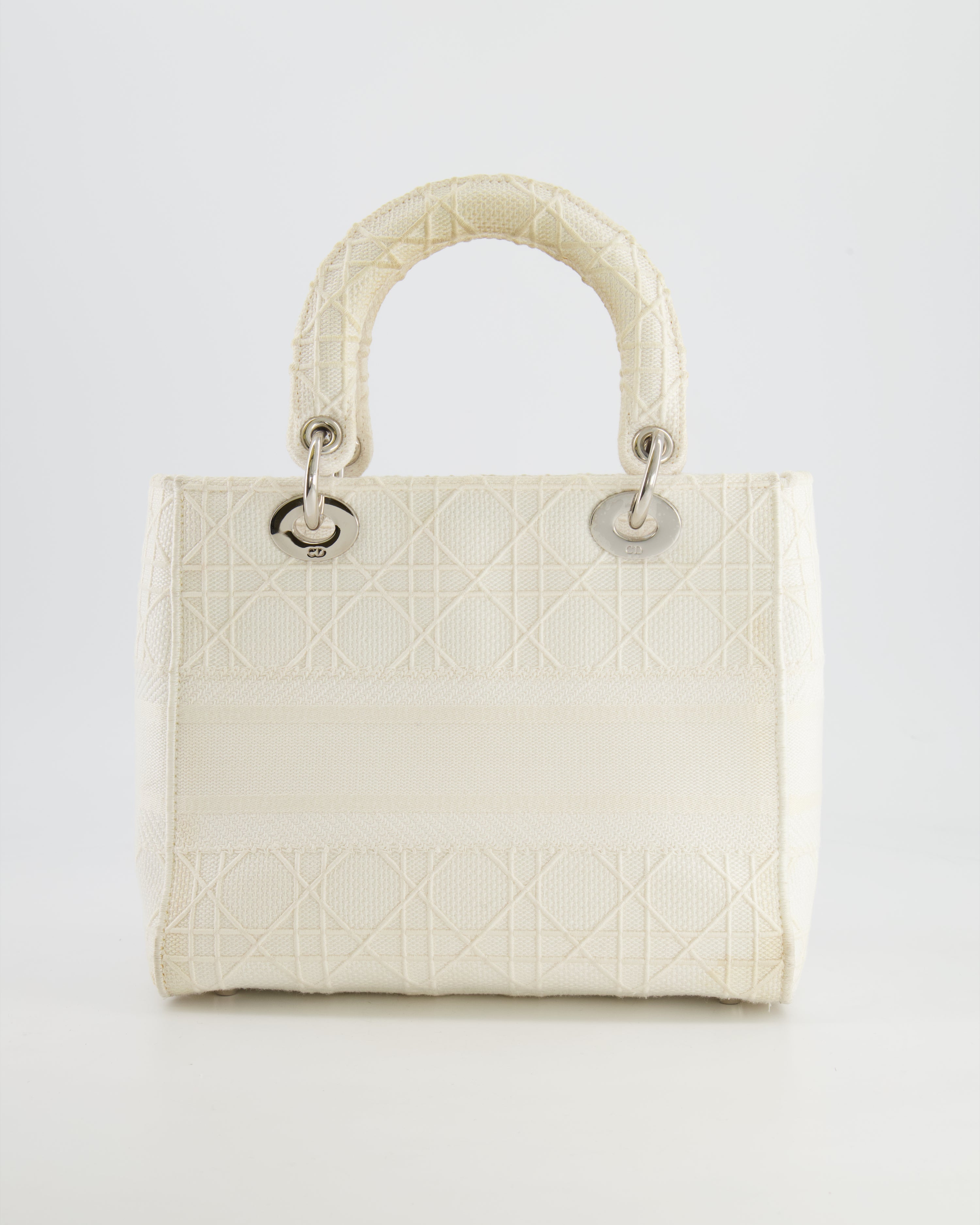 Christian Dior White Cannage Embroidery Medium Lady D-Lite Bag with Silver Hardware RRP £4,000