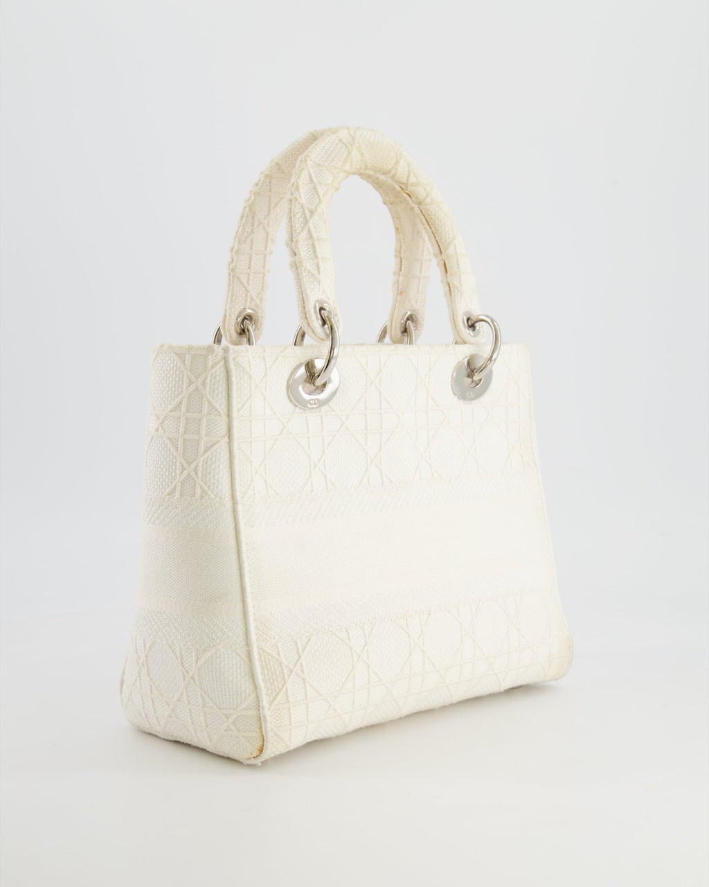 Christian Dior White Cannage Embroidery Medium Lady D-Lite Bag with Silver Hardware RRP £4,000