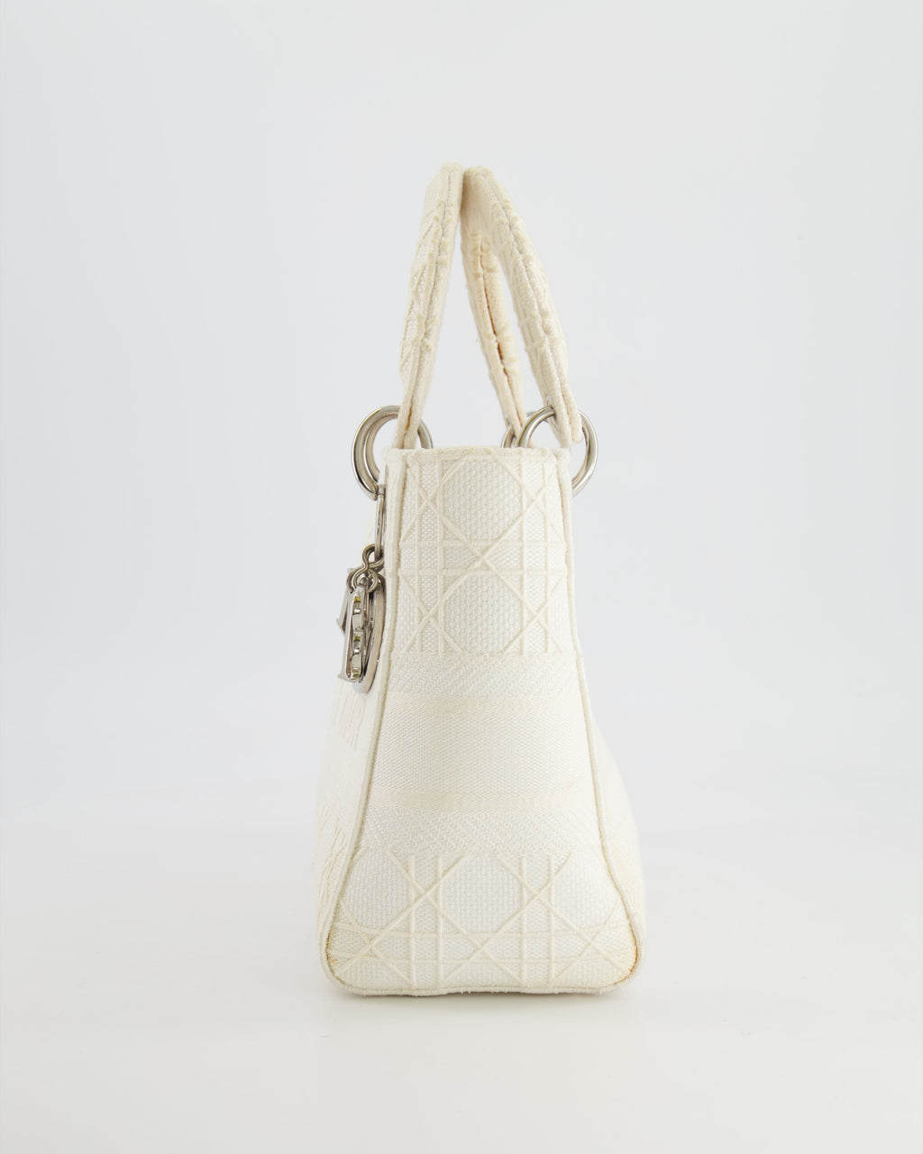 Christian Dior White Cannage Embroidery Medium Lady D-Lite Bag with Silver Hardware RRP £4,000