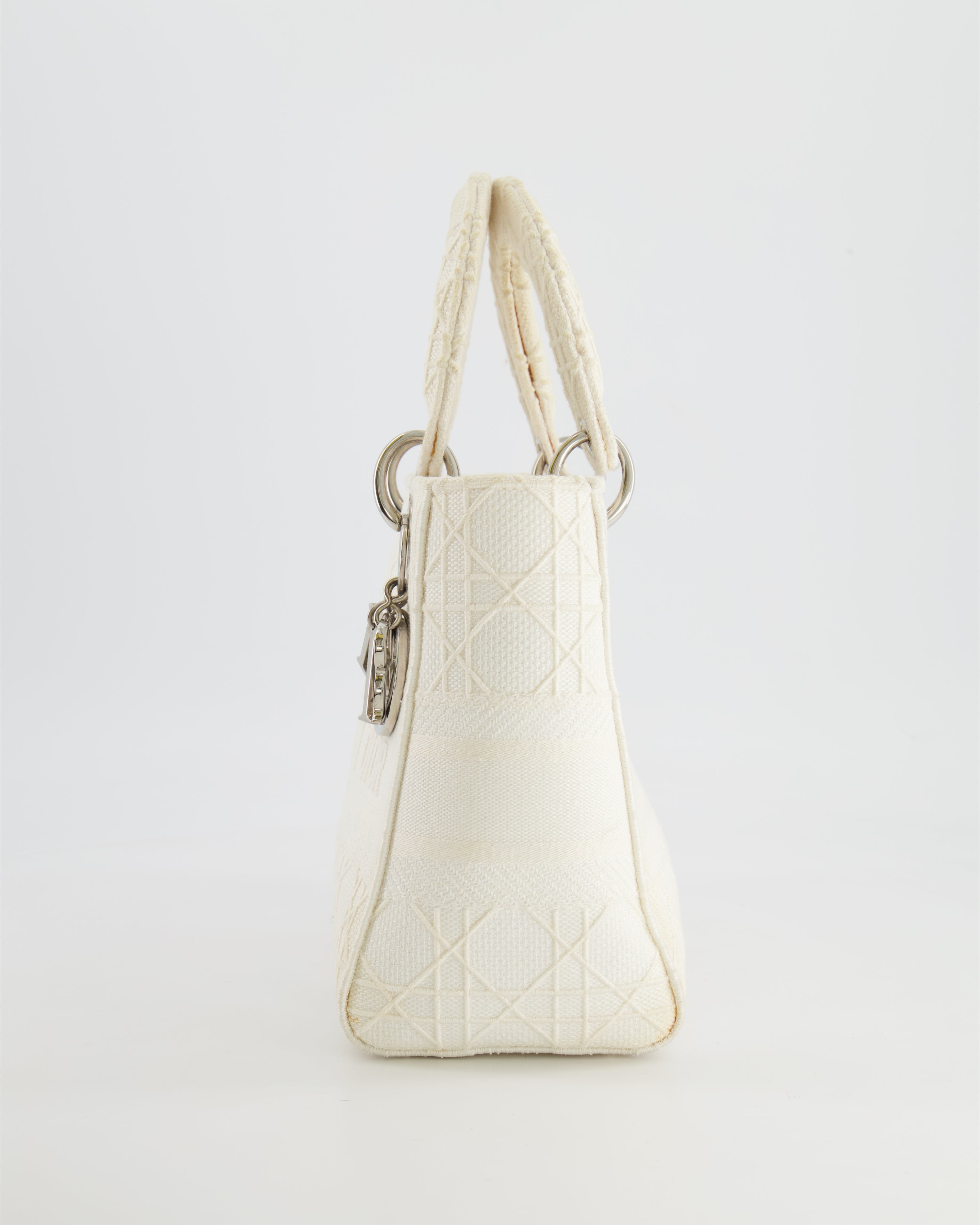 Christian Dior White Cannage Embroidery Medium Lady D-Lite Bag with Silver Hardware RRP £4,000